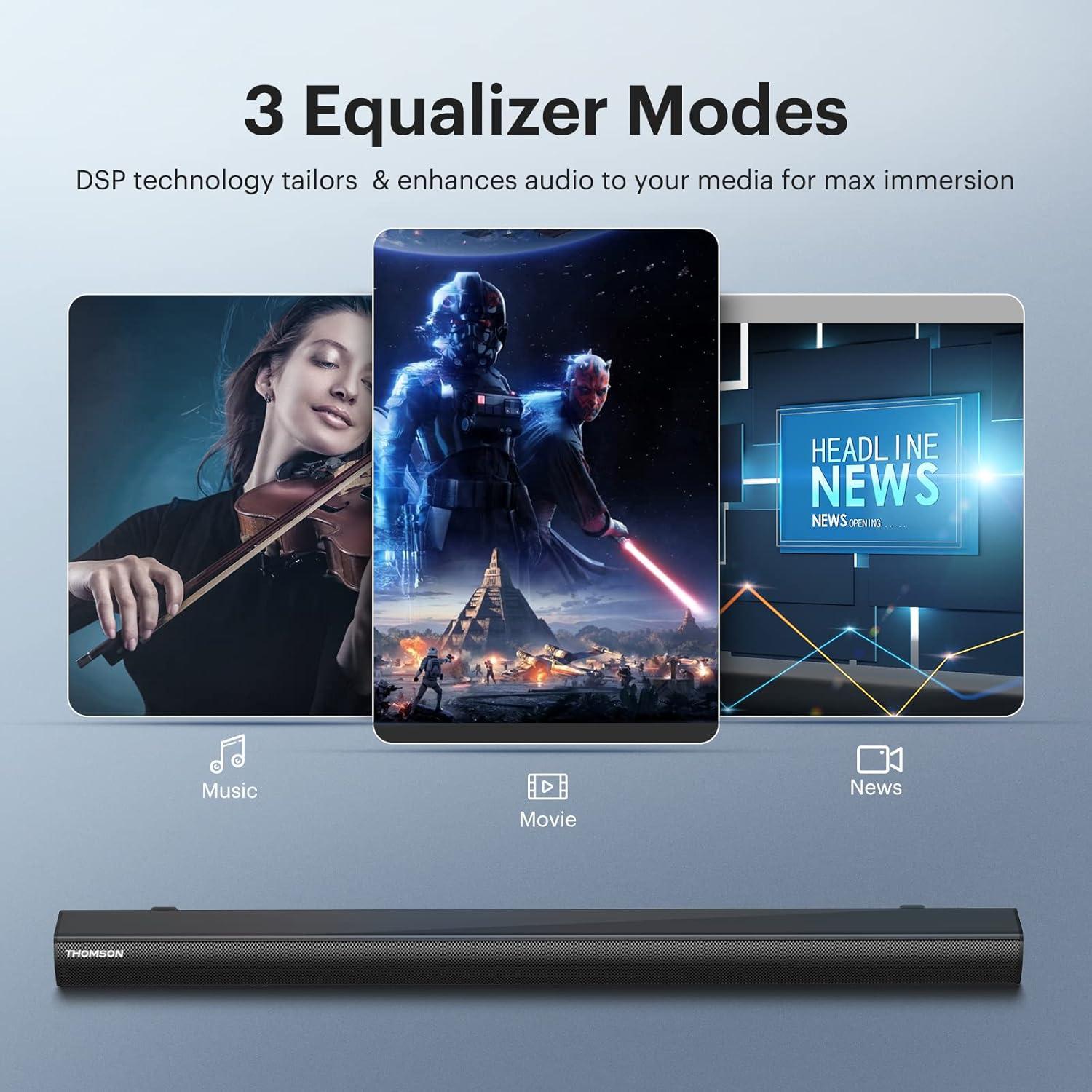 Barra de Sonido THOMSON B202 89 cm Bluetooth 5.0 2.1 Canales