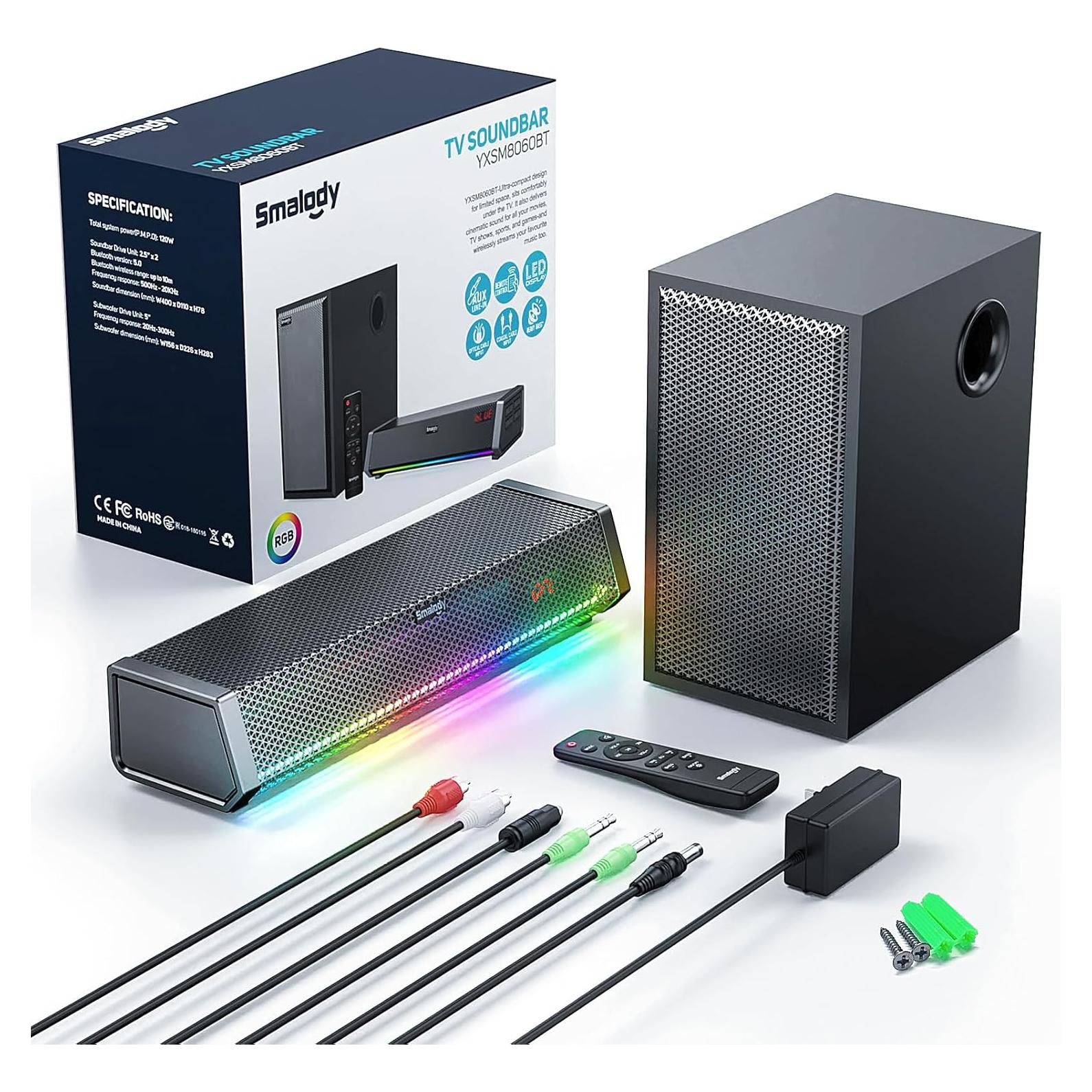 Barra de Sonido Inalámbrica Smalody 2.1 con Subwoofer 30W