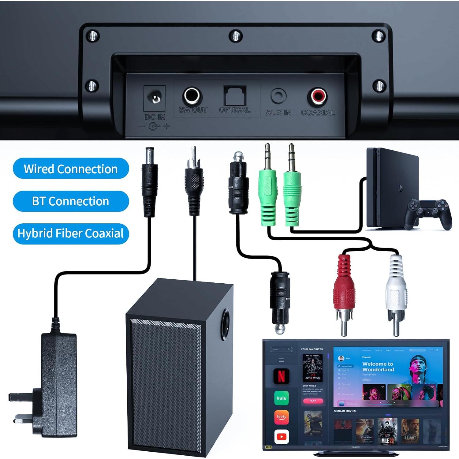 Barra de Sonido Inalámbrica Smalody 2.1 con Subwoofer 30W