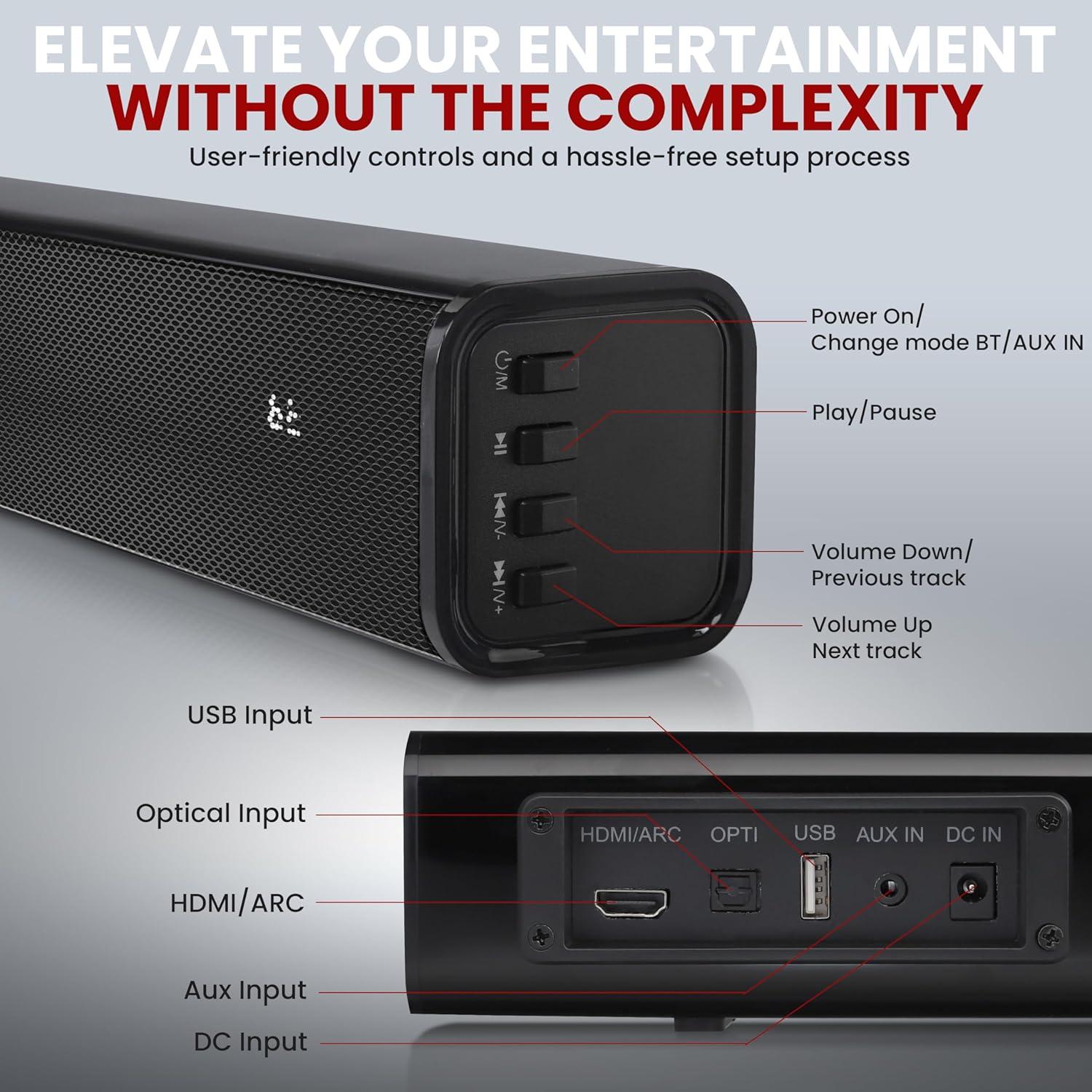 Barra de Sonido Pyle PSBVSN60 - 60W, Bluetooth, HDMI, USB