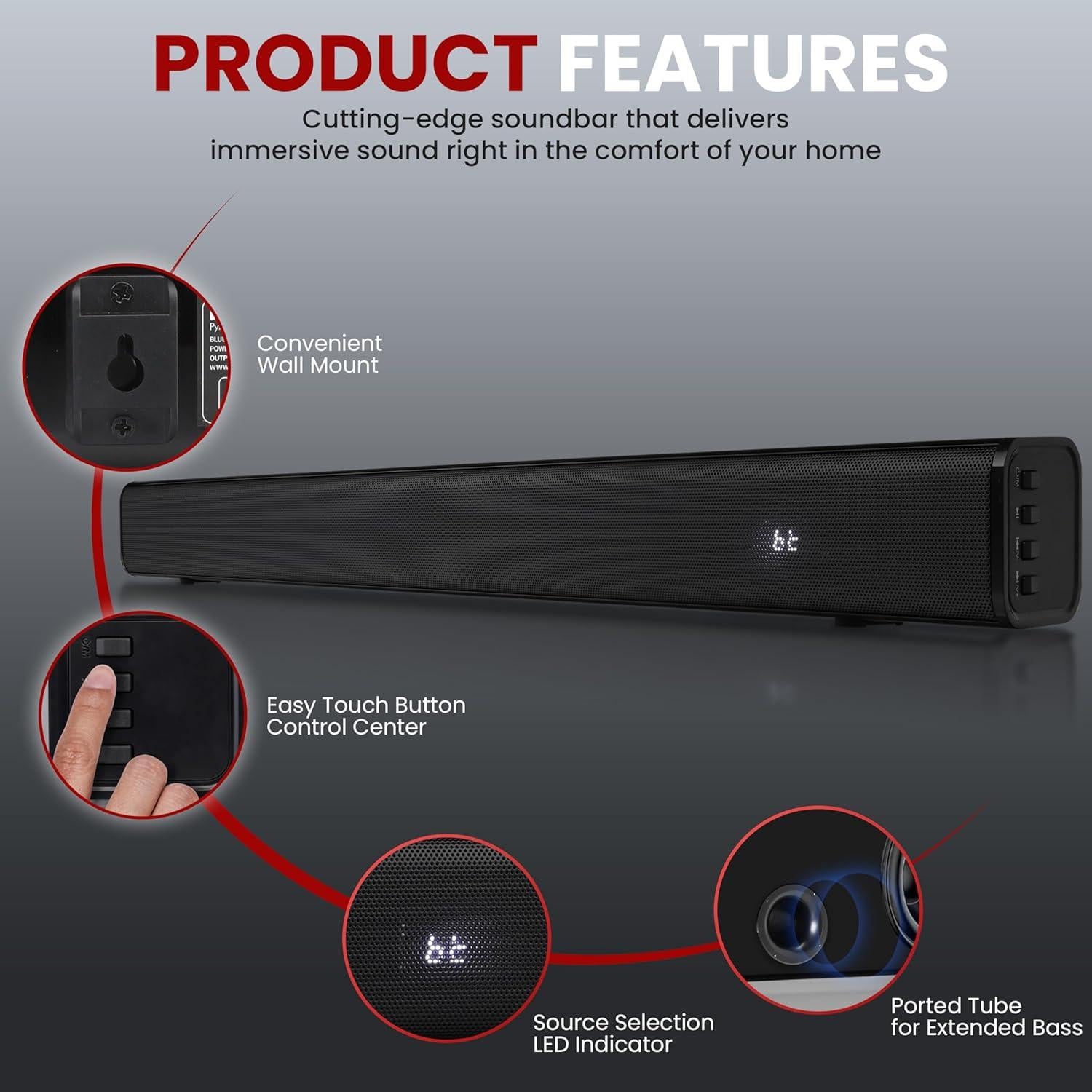 Barra de Sonido Pyle PSBVSN60 - 60W, Bluetooth, HDMI, USB