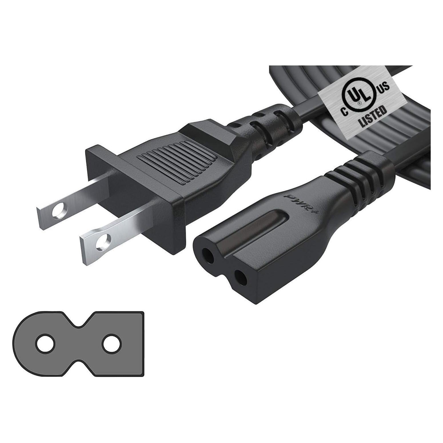 Cable de Alimentación AC 12ft PWR+ 2 Clavijas para TV y Más