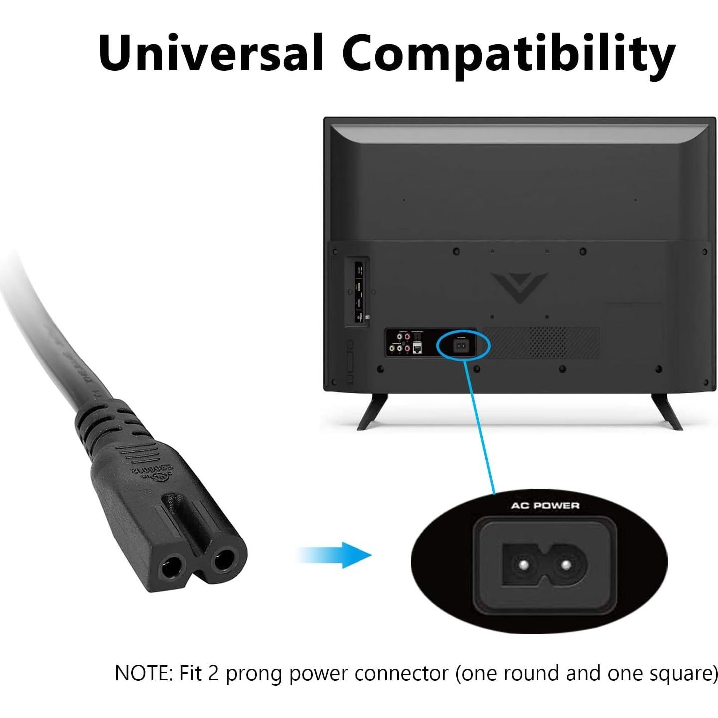 Cable de Alimentación Polarizado 2 Clavijas Vizio 1.83m 18 AWG