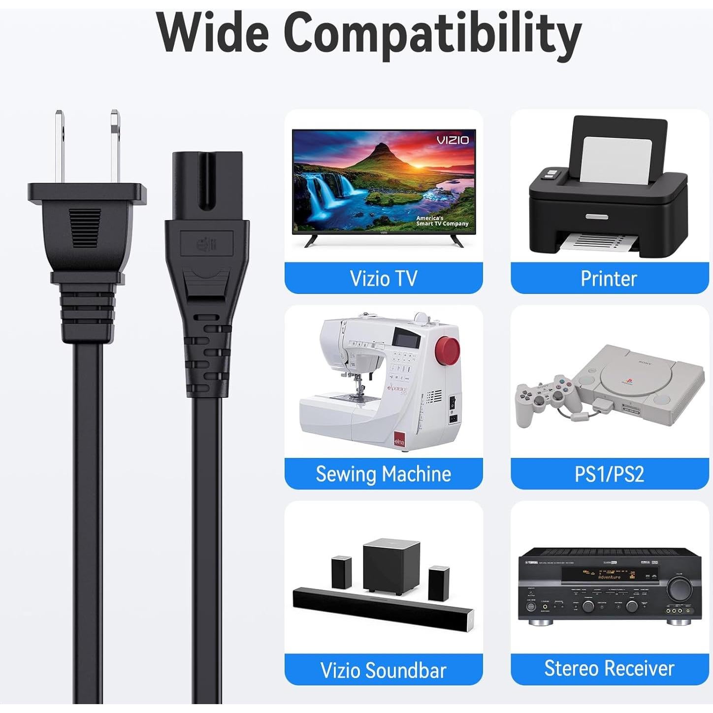 Cable de Alimentación 3.05m LitStar para TV y Barra de Sonido Vizio