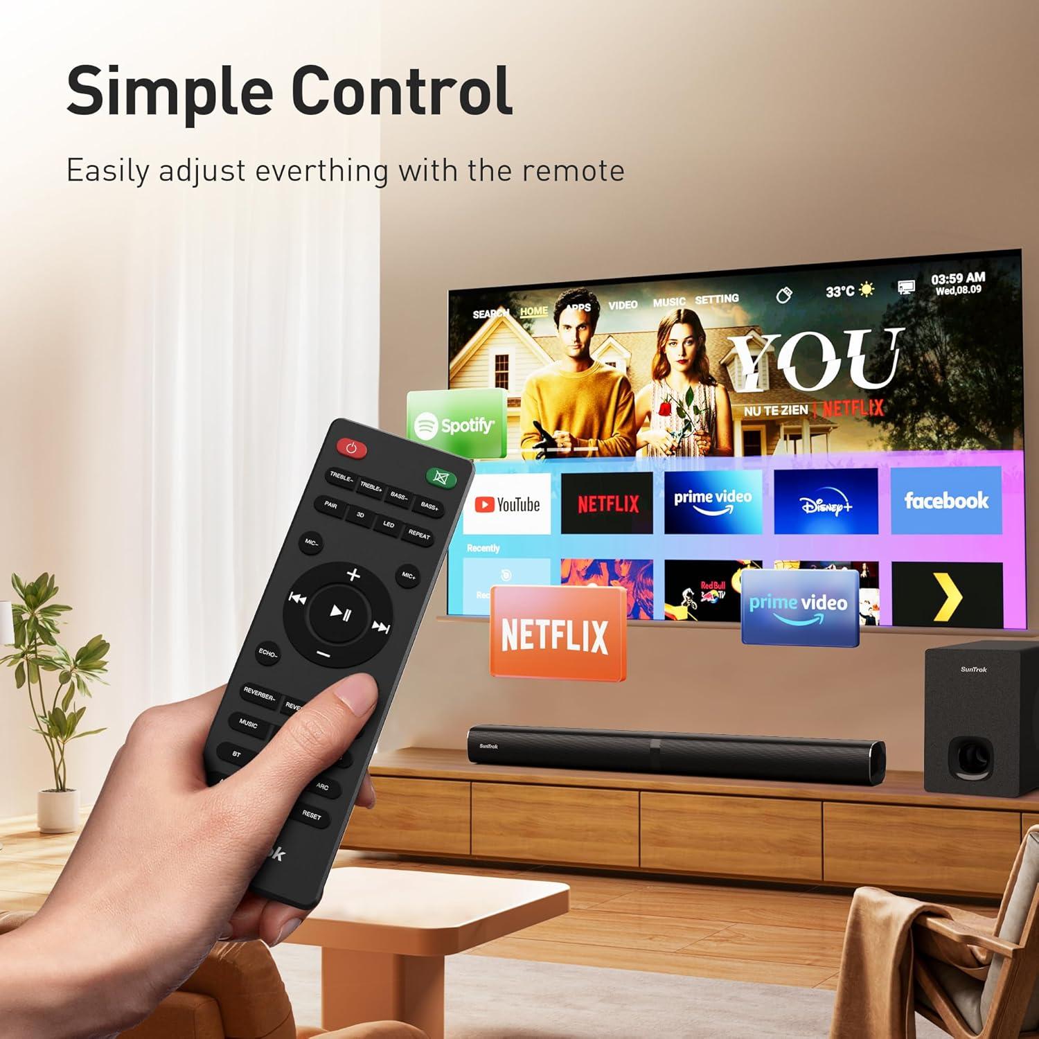 Barra de Sonido Karaoke 80W con Subwoofer y 2 Micrófonos