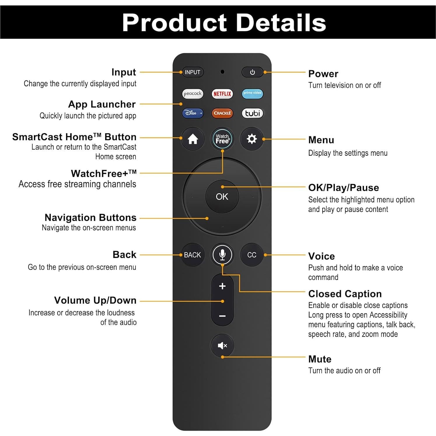 Control Remoto de Voz XRT260 para Vizio 4K Smart TV