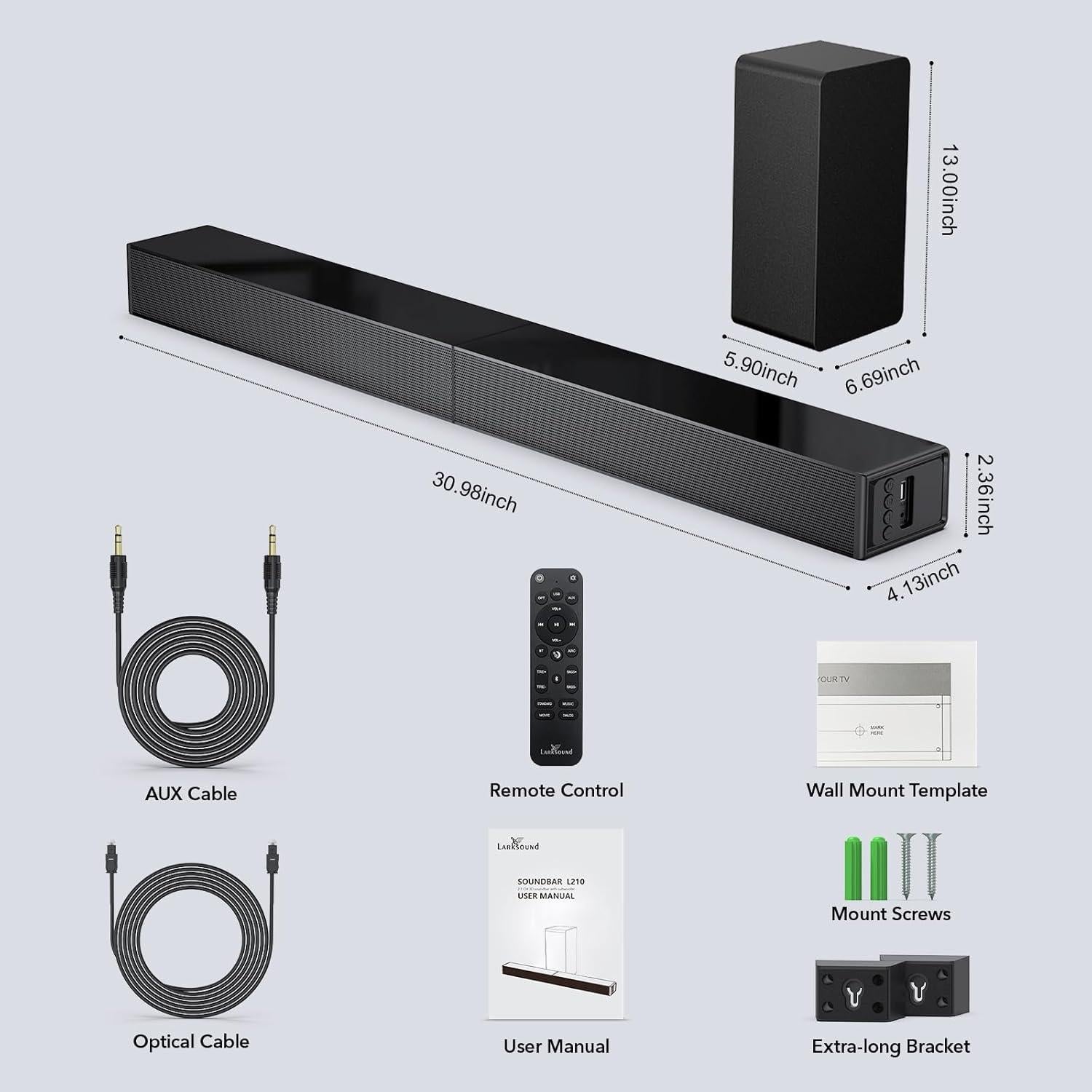 Barra de Sonido 2.1 CH Larksound con Subwoofer - HDMI, Bluetooth