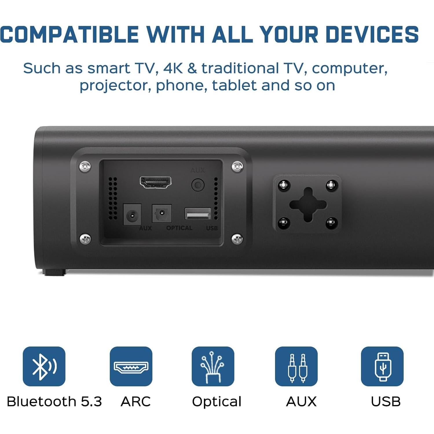 Barra de Sonido 2.1ch Wogree WS100 con Subwoofer y Bluetooth 5.3