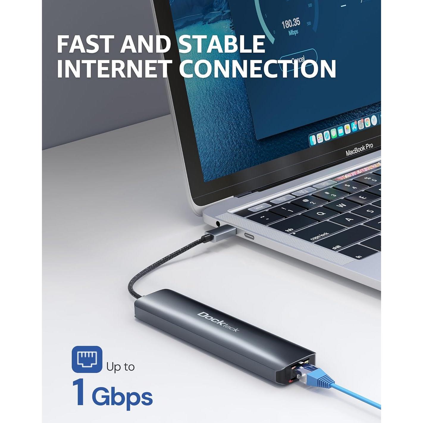 Dockteck Hub USB-C 7-en-1 con HDMI 4K, Ethernet 1Gbps