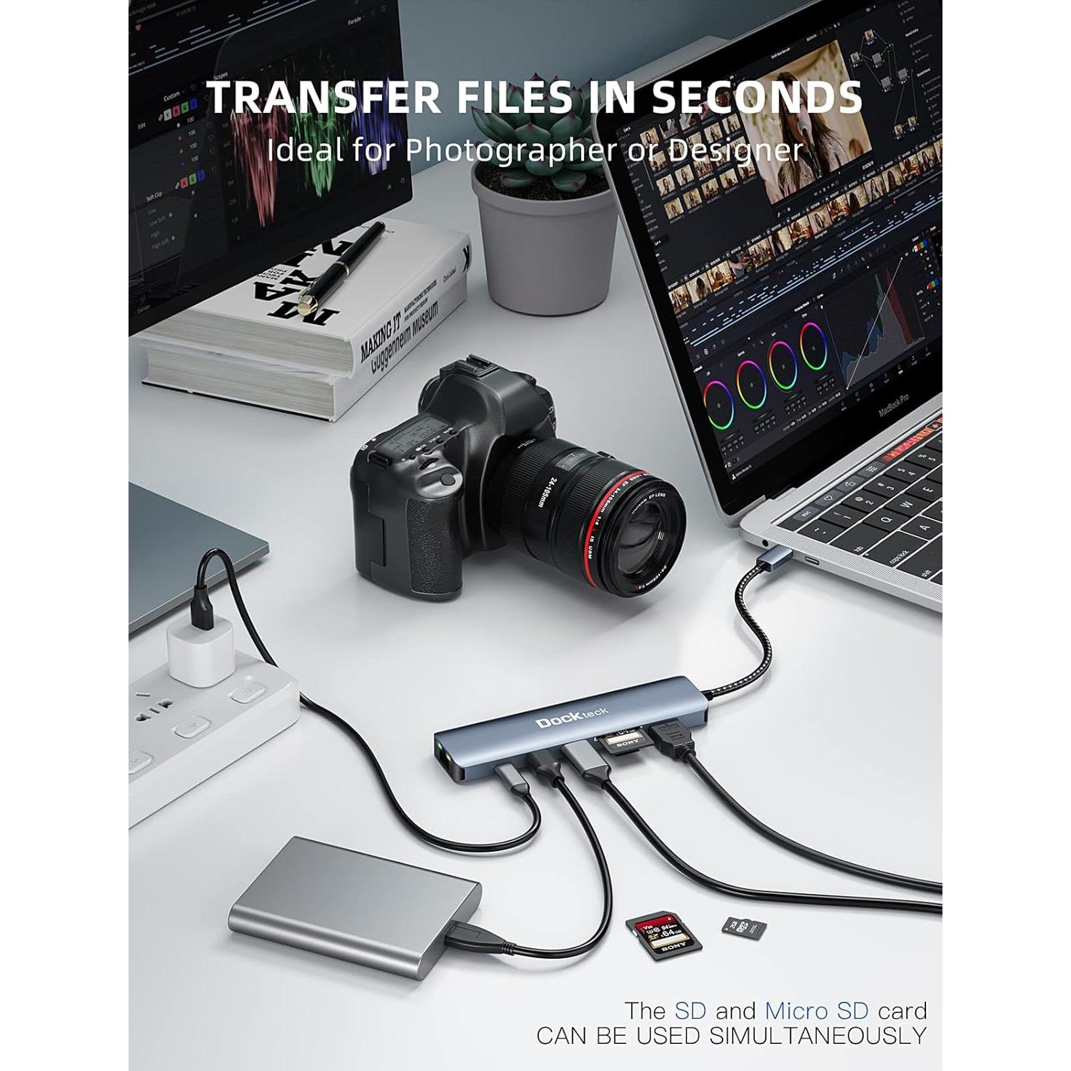 Dockteck Hub USB-C 7-en-1 con HDMI 4K, Ethernet 1Gbps