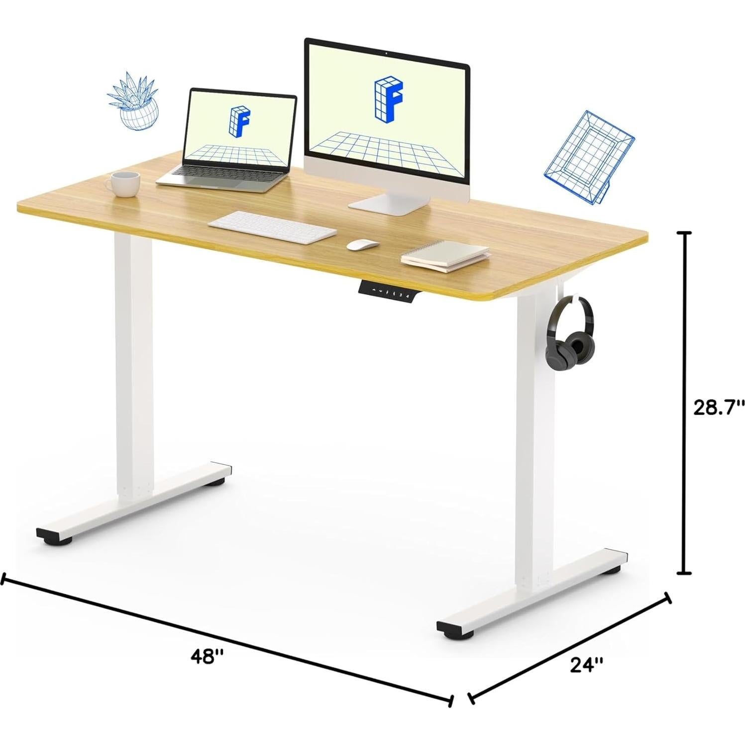 Escritorio de Pie Eléctrico FLEXISPOT 121.9x61 cm Arce Blanco