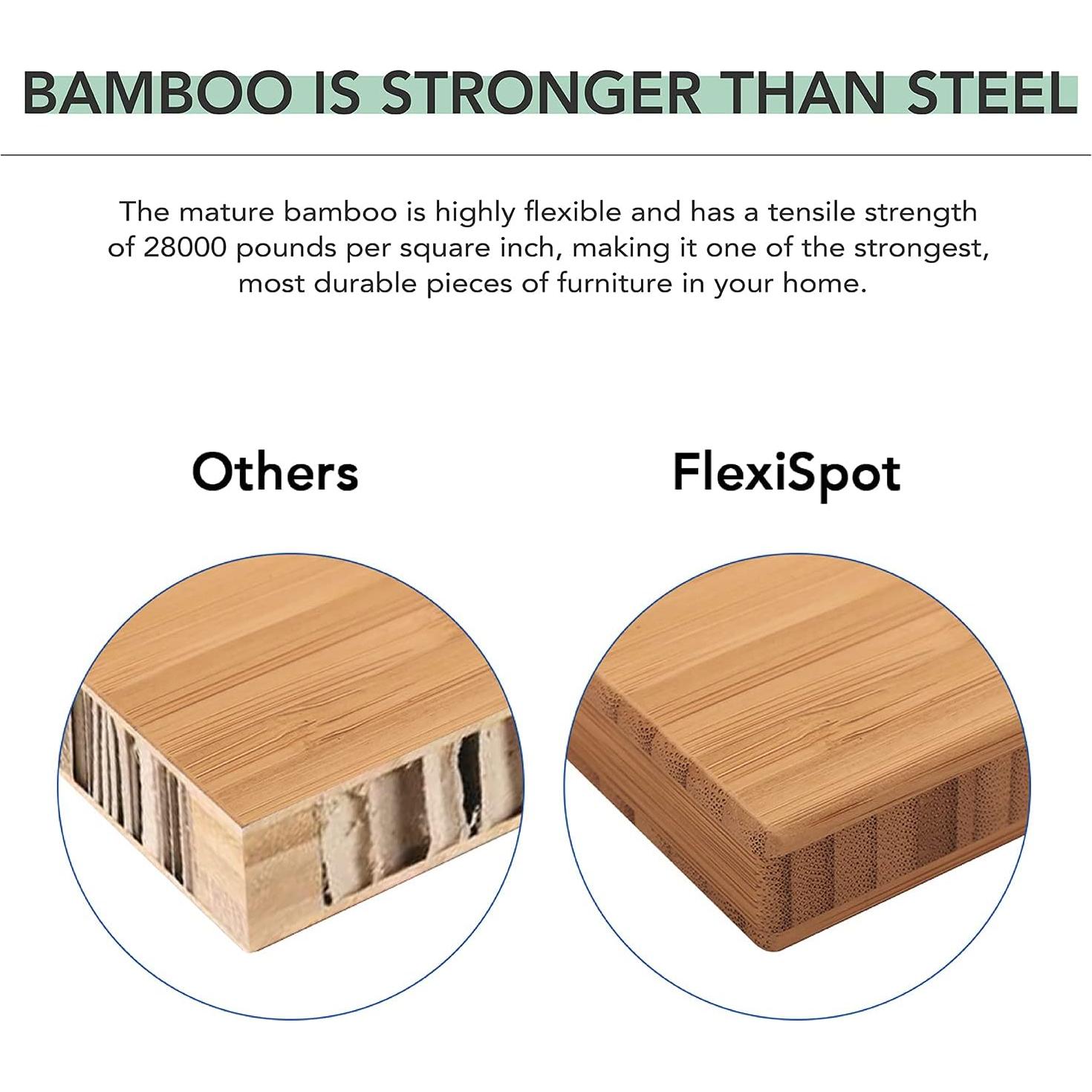 FLEXISPOT E6 Essential Bamboo 3 Stages Dual Motor 60x30 Inch Electric Height Adjustable Standing Whole-Piece Board Desk Sit Stand Up Desk (White Frame + Bamboo Desktop)