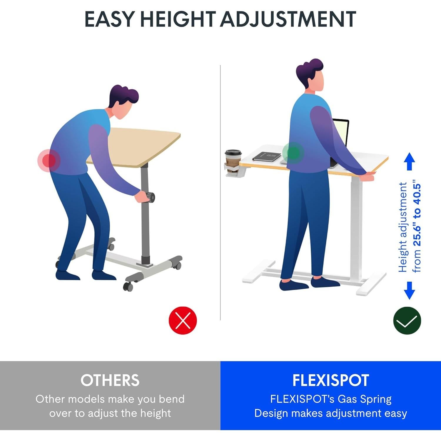 Escritorio de pie móvil FLEXISPOT ajustable 66-106 cm Arce Blanco