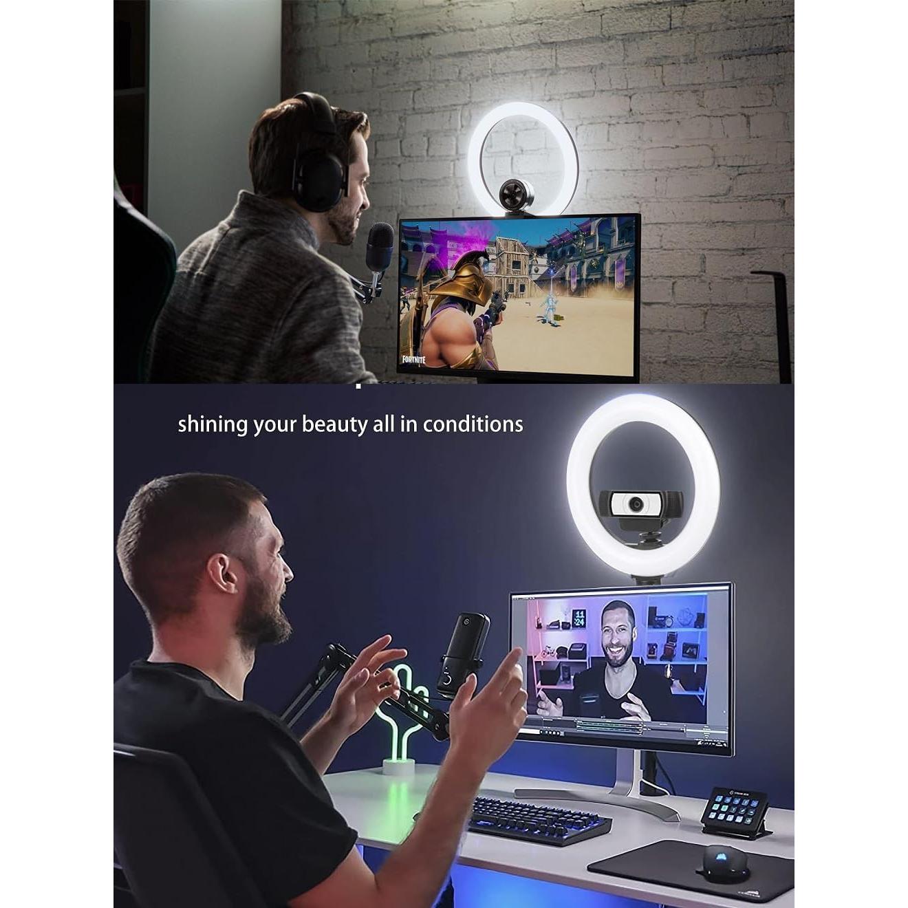 Brio Webcam Ring Light Stand, 24-inch Arm Clamp Mount Magnetic Holder with 10-inch Selfie Light and Headphone Hook Compatible with Logitech Brio 100 101,301 300,500,Brio 4K,C270,C310 webcams