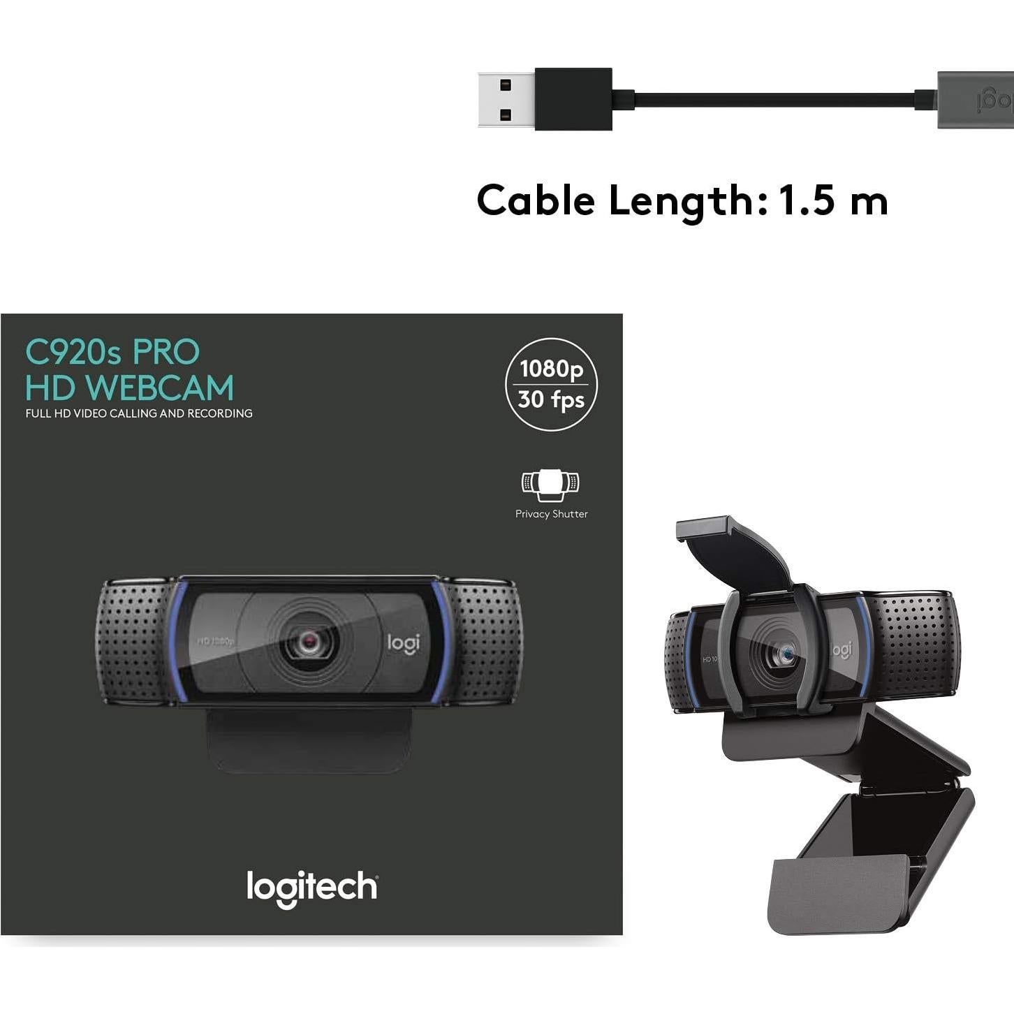 Cámara Web Logitech C920S HD Pro 1080p USB con tapa