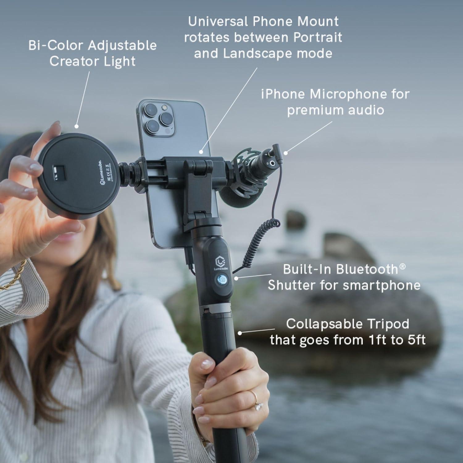 Kit de Contenido Lume Cube 2.0 - Trípode Ajustable, Luz LED y Micrófono