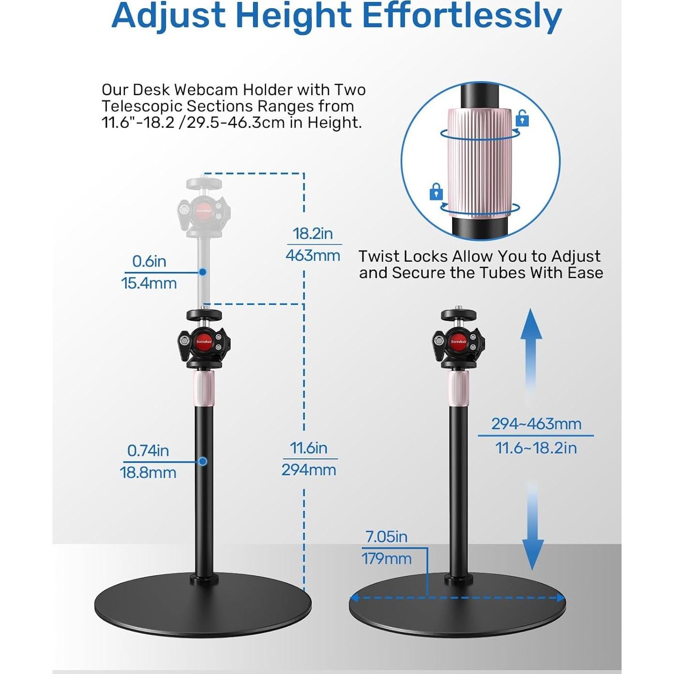 Soporte para Webcam Borenbuir Altura Ajustable 29.5-46.2 cm