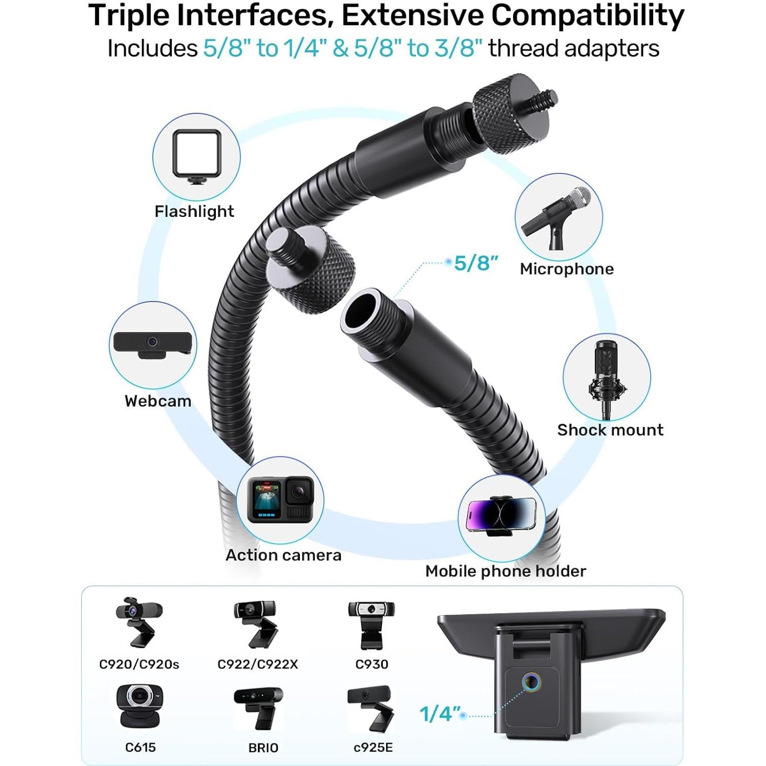 Soporte para Webcam Etour 19" con Abrazadera y Brazo Flexible