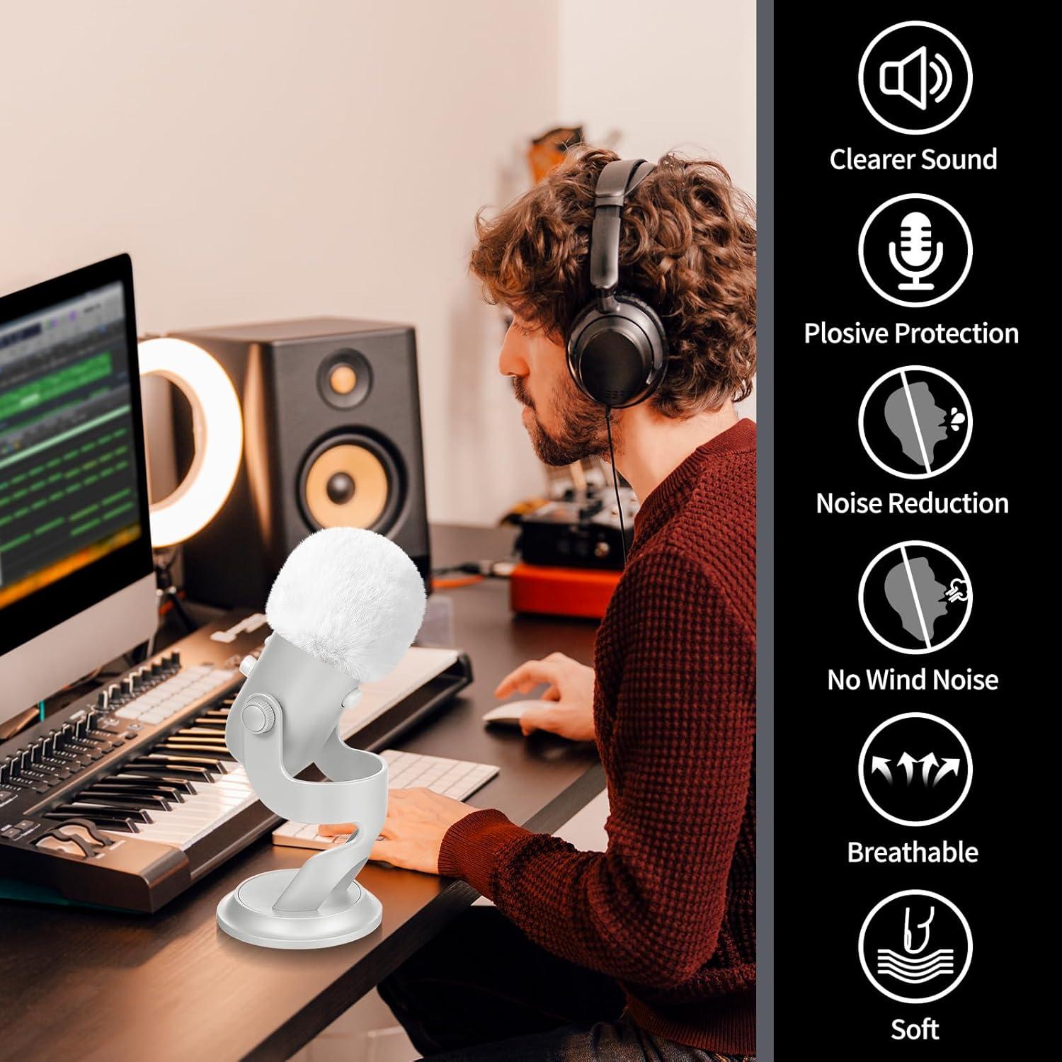 Filtro Pop para Micrófono Blue Yeti - Paraviento de Pelo Blanco