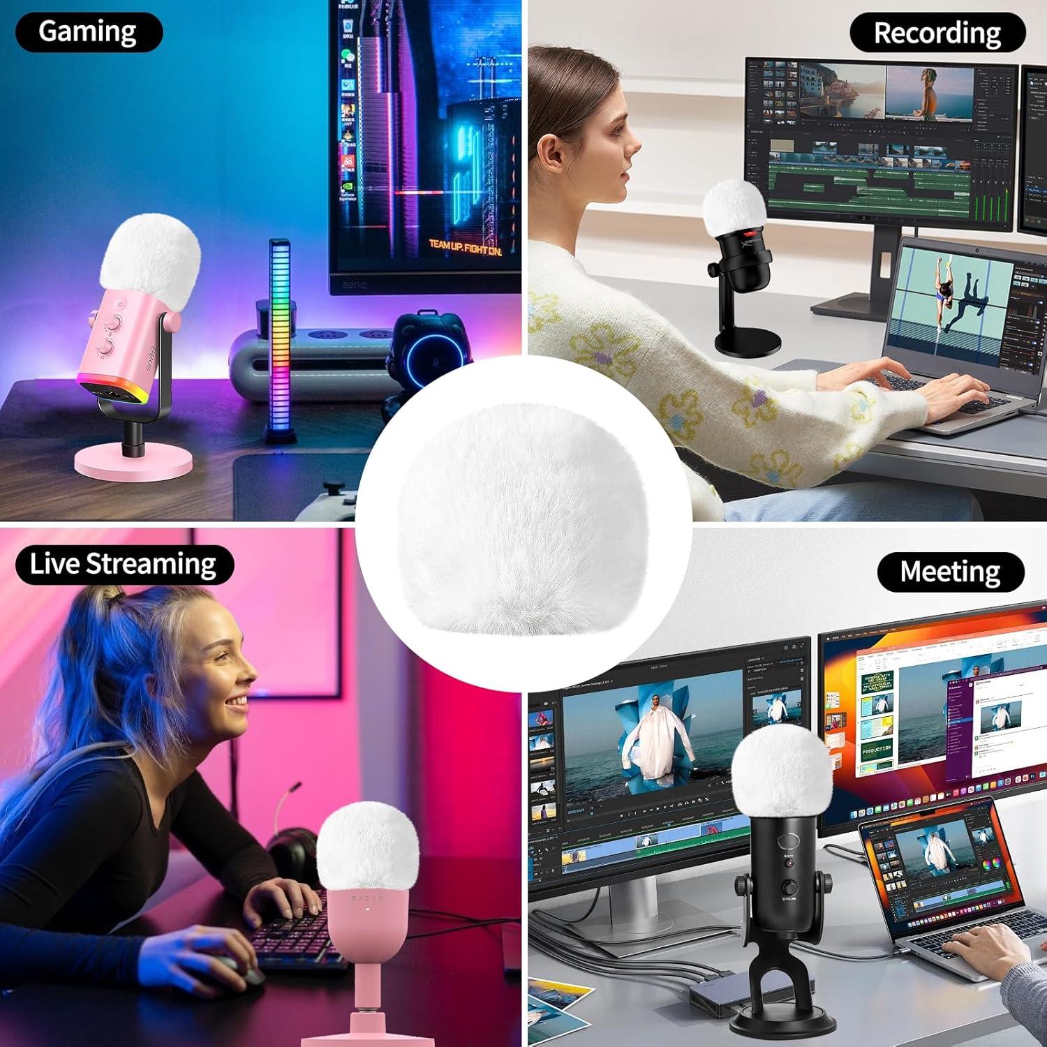 Filtro Pop para Micrófono Blue Yeti - Paraviento de Pelo Blanco