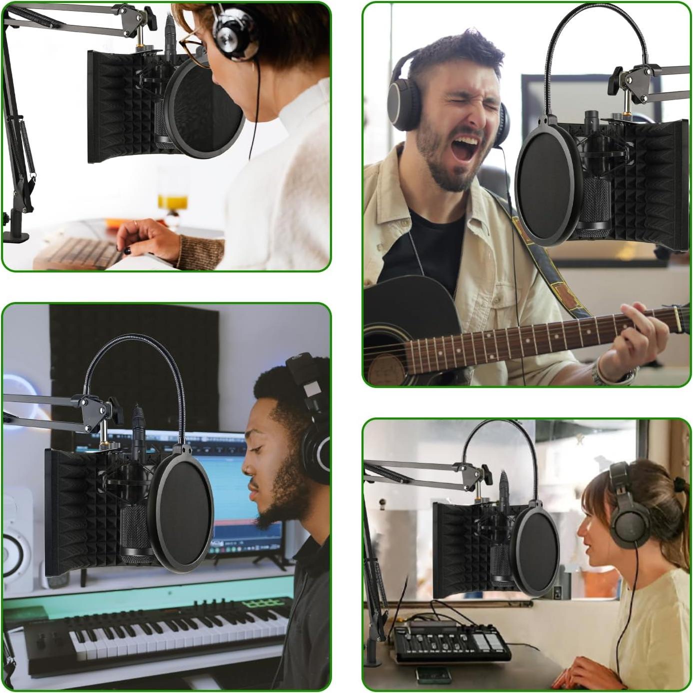 Escudo de Aislamiento de Micrófono Frgyee con Soporte y Filtro Antipop