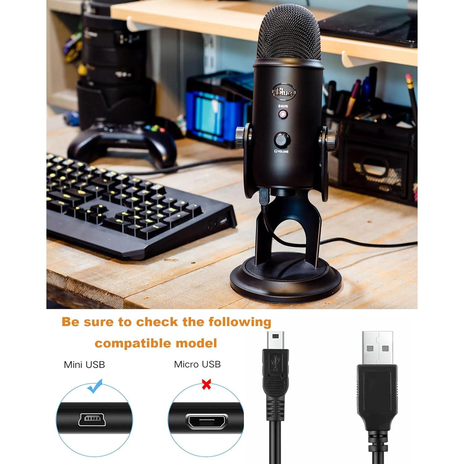 Cable USB de Micrófono Blue Yeti 2.0m - Reemplazo Compatible