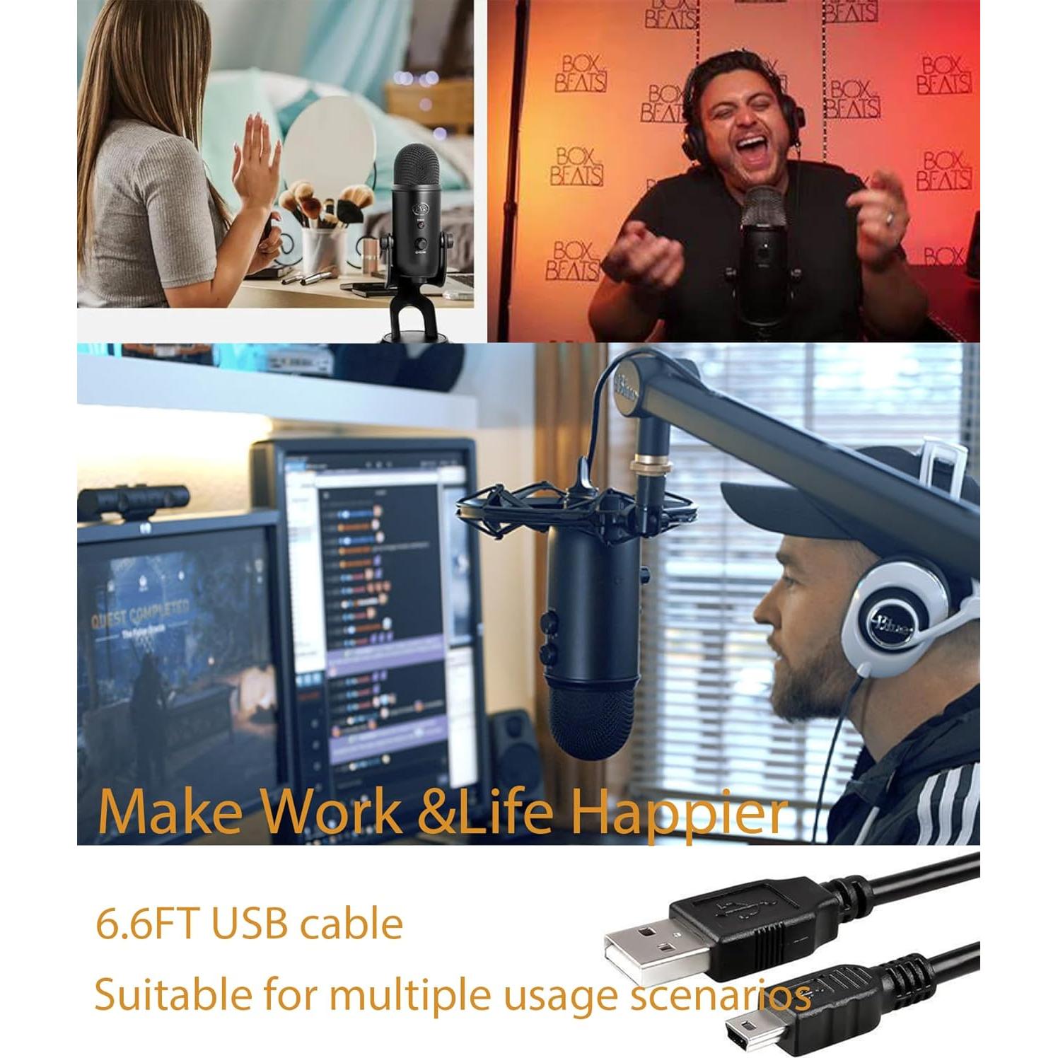 Cable USB de Micrófono Blue Yeti 2.0m - Reemplazo Compatible