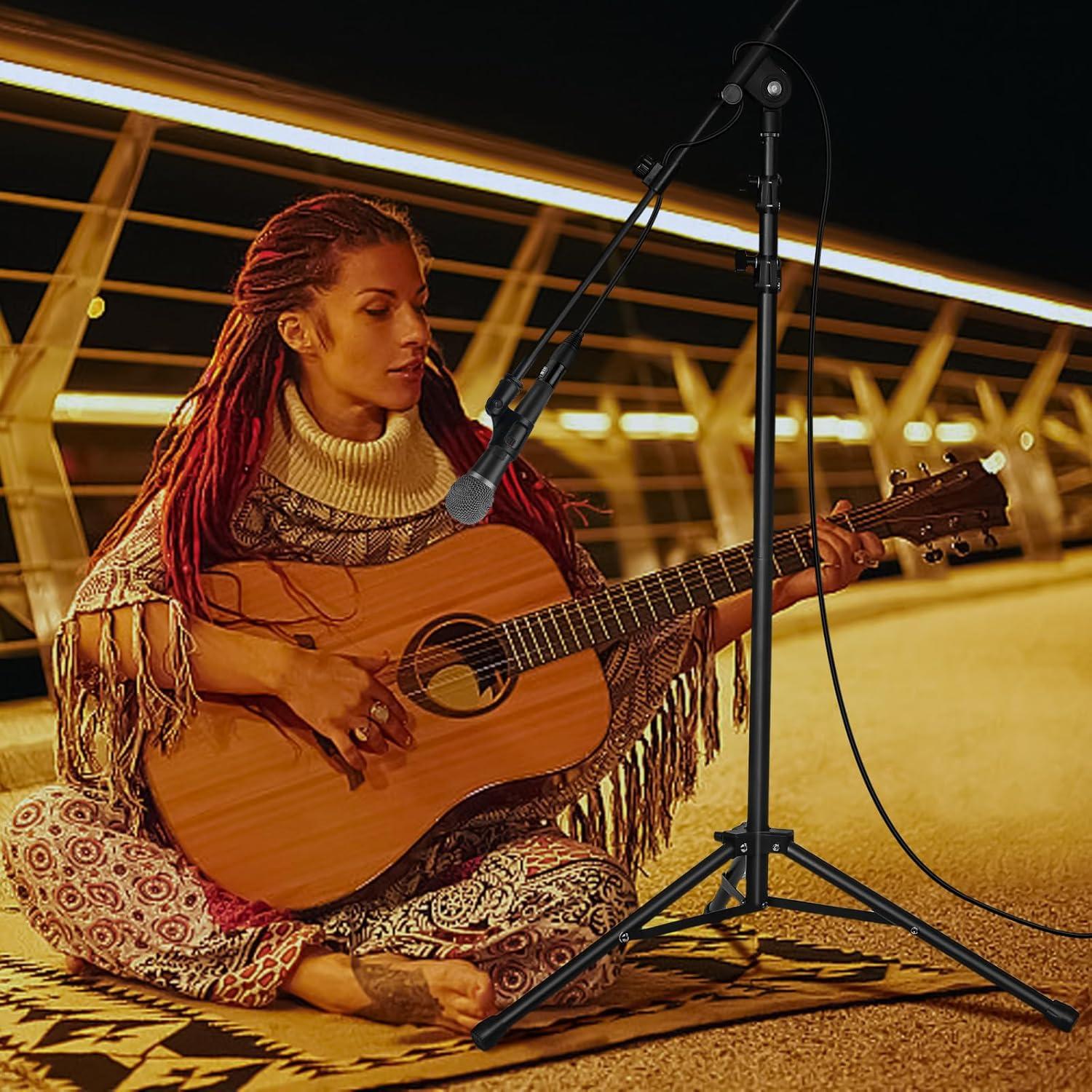 Soporte de Micrófono de Trípode Ajustable con Brazo Boom - Negro