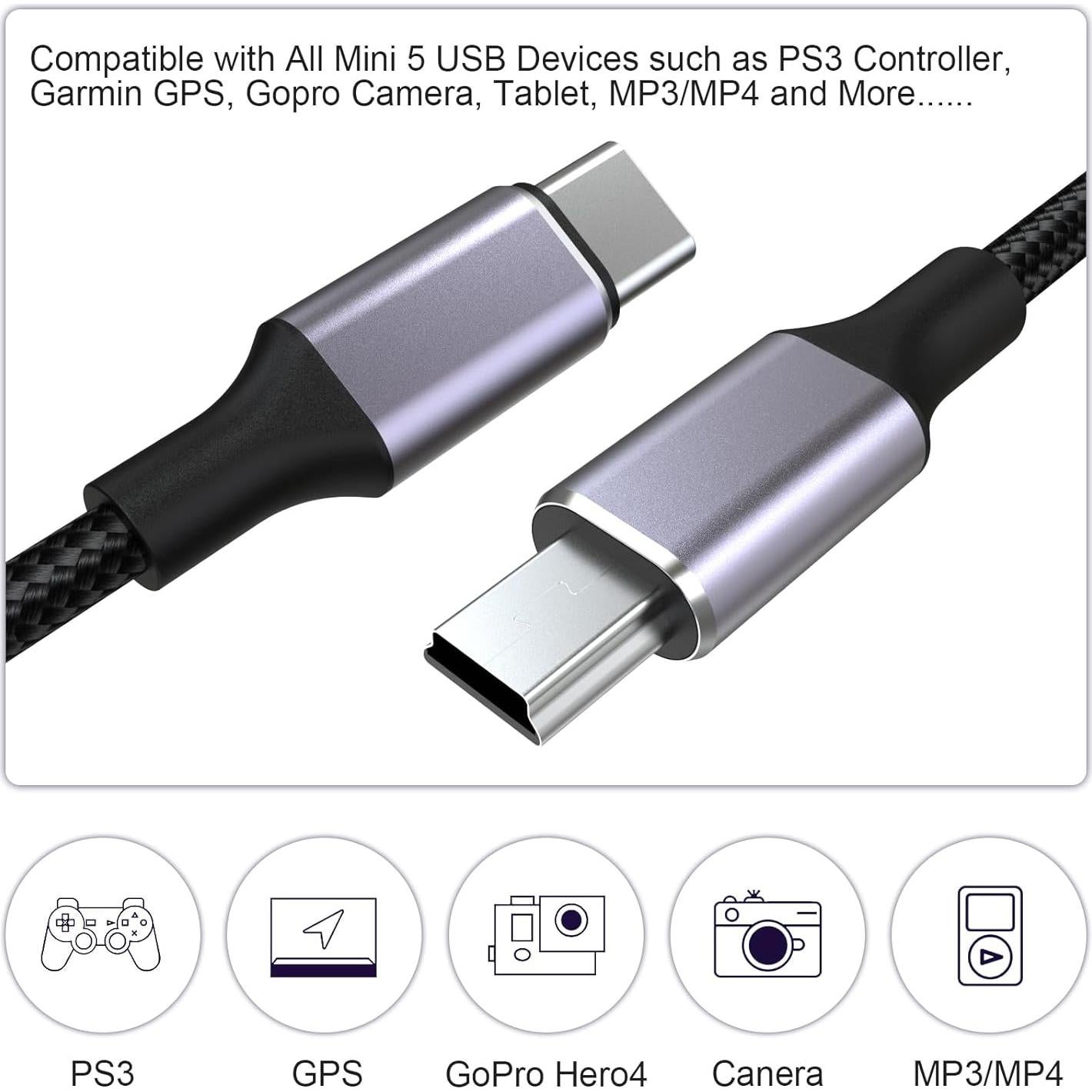 Cable USB C a Mini USB 1m Sqrmekoko para Micrófonos Blue Yeti