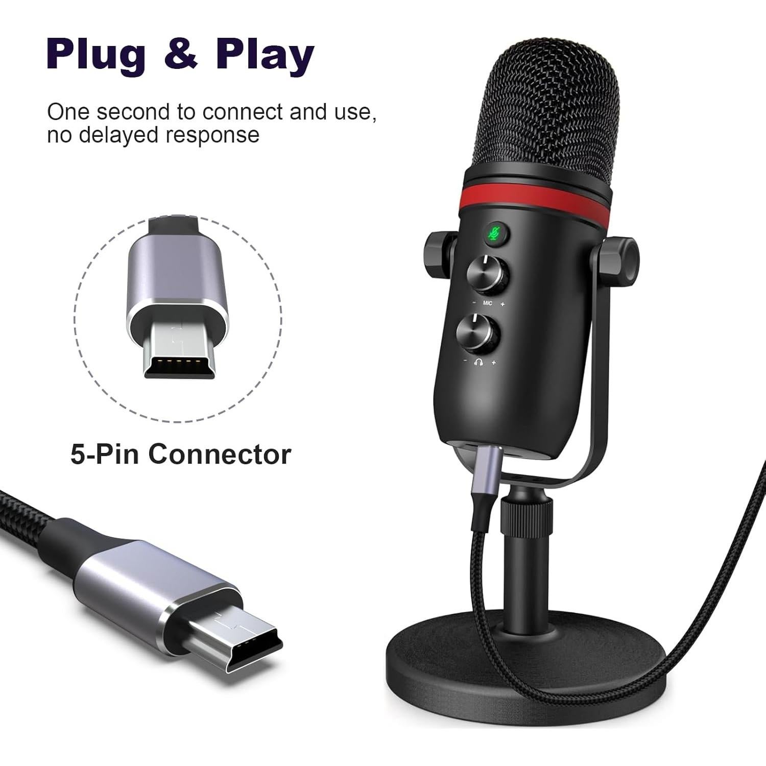 Cable USB C a Mini USB 1m Sqrmekoko para Micrófonos Blue Yeti