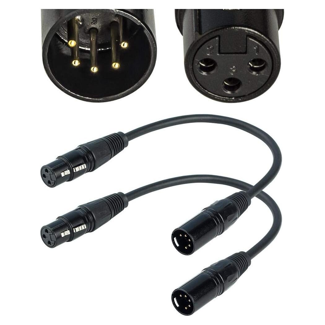 Cable adaptador XLR 3 pines hembra a 5 pines macho SiYear 30 cm - 2 piezas