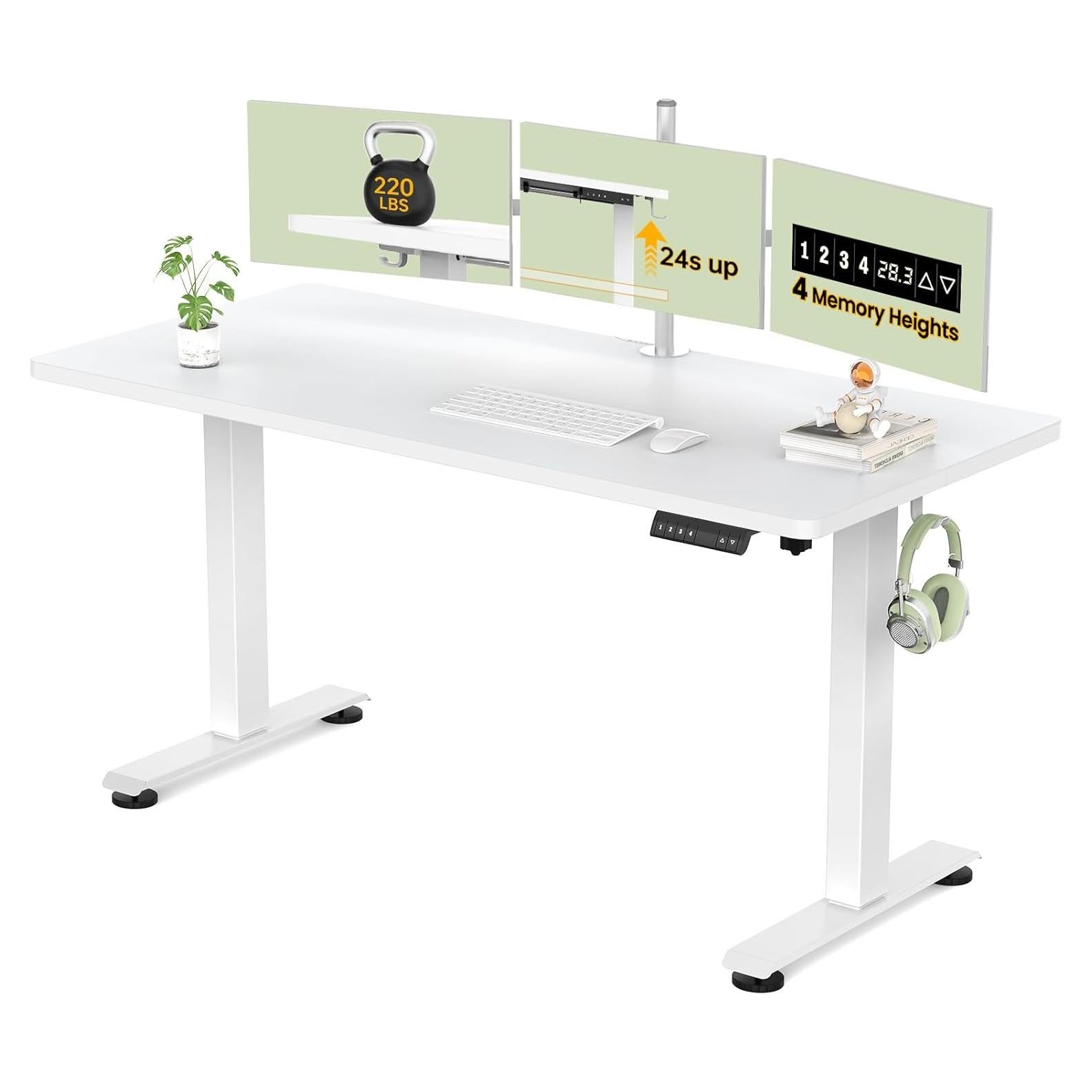 Escritorio de pie eléctrico Veken 140x60 cm blanco 4 alturas