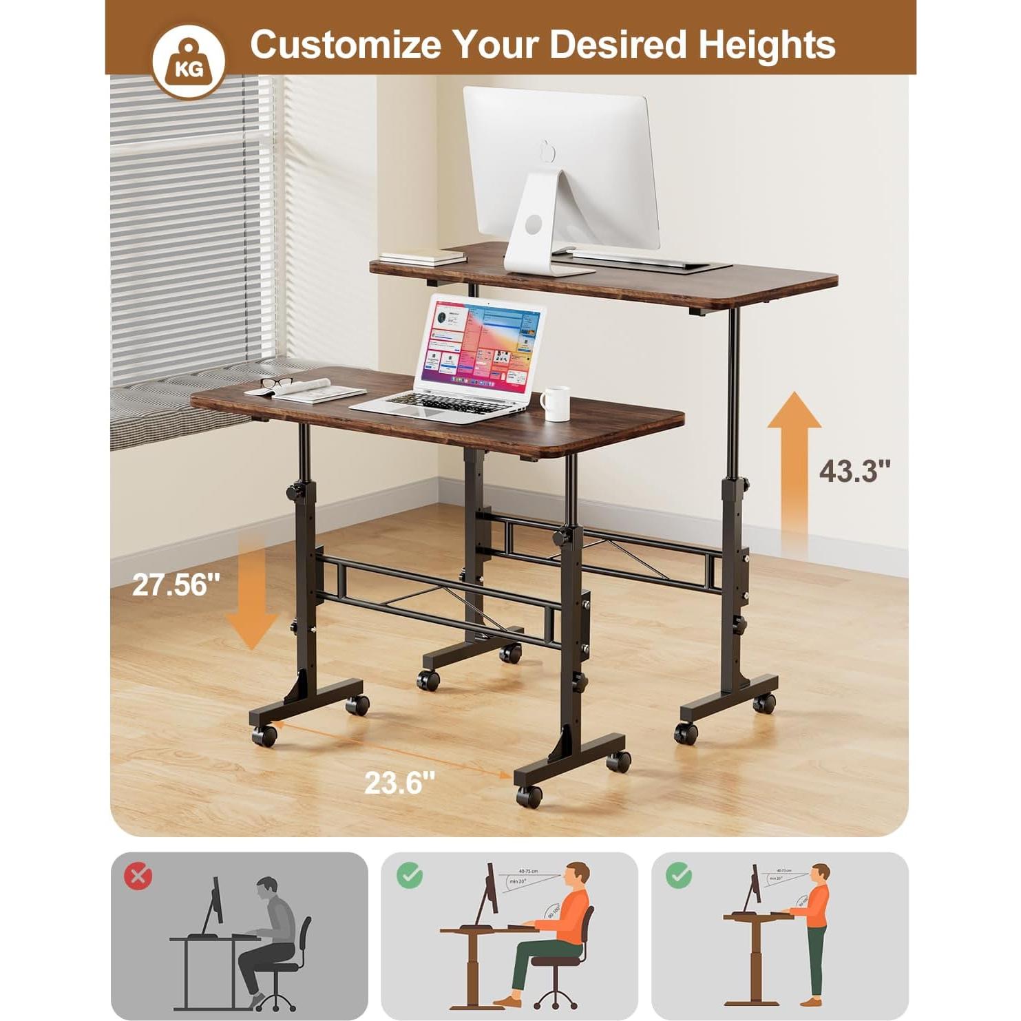 Escritorio de pie ajustable Amztabler 81.28x40.64 cm Madera Rústica
