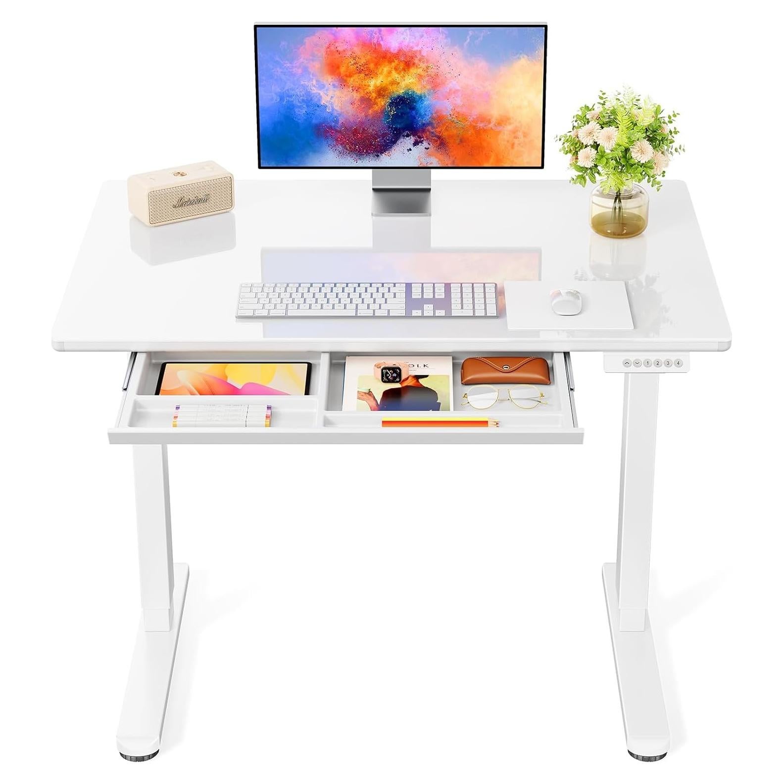 Escritorio Ajustable Marsail de Vidrio Templado 94x56 cm Blanco