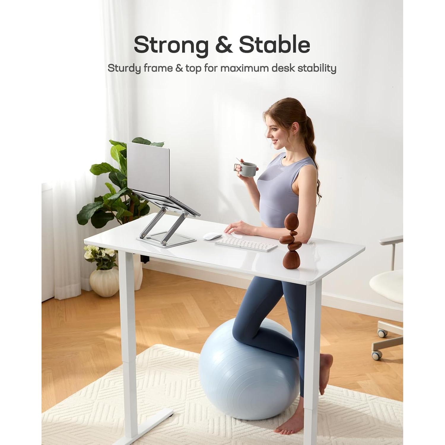 Escritorio Ajustable Marsail de Vidrio Templado 94x56 cm Blanco