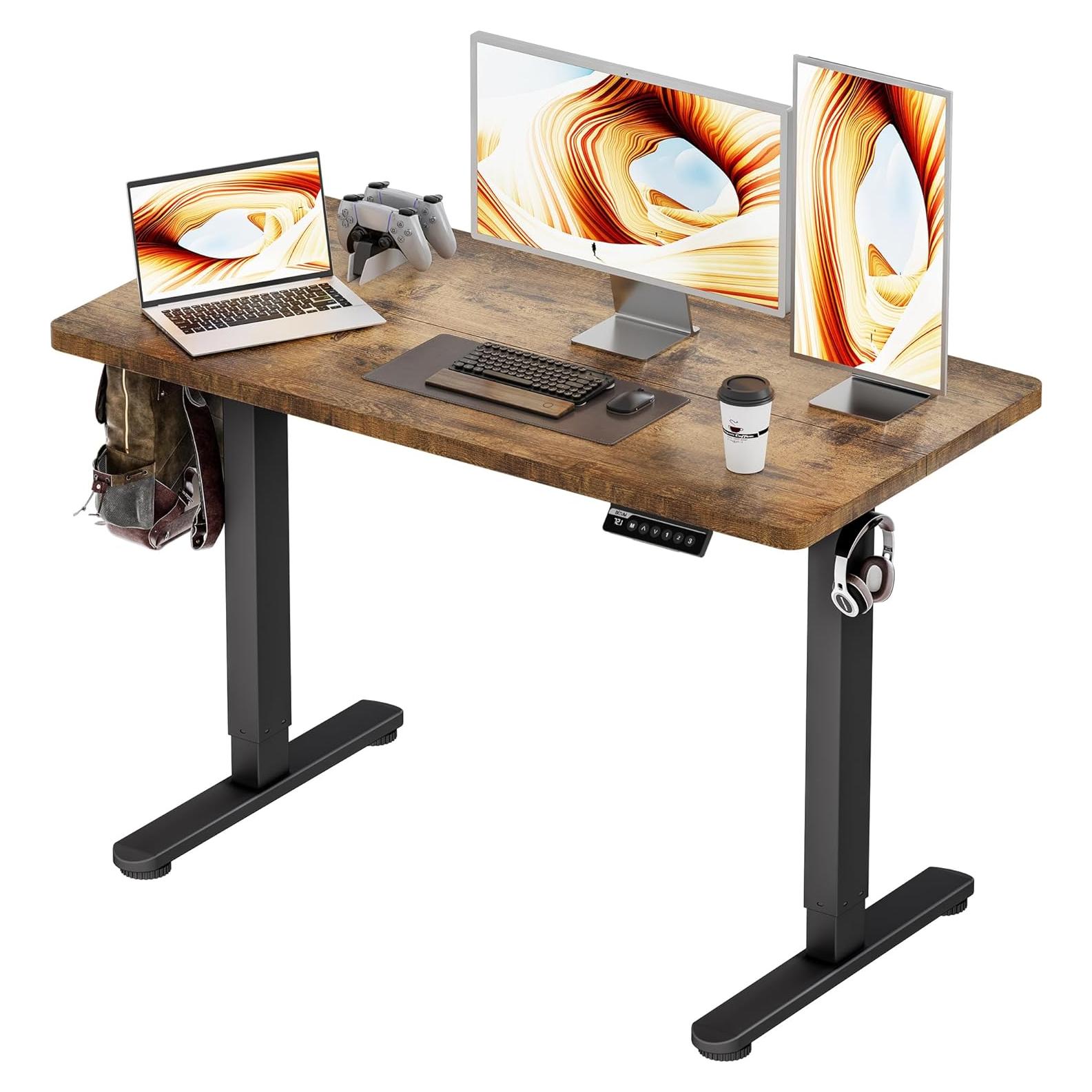 Escritorio de pie eléctrico ajustable BIZUM 48x24" marrón rústico