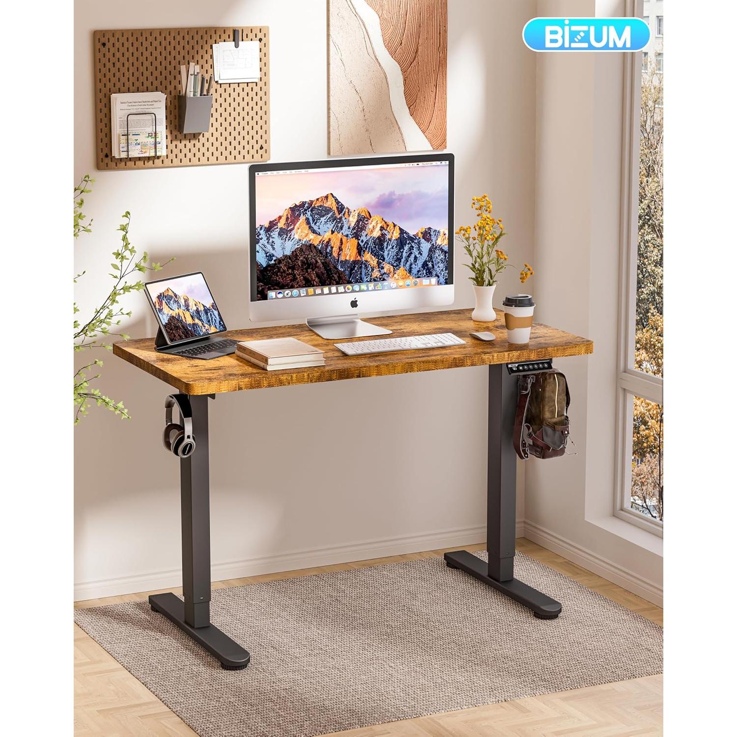Escritorio de pie eléctrico ajustable BIZUM 48x24" marrón rústico