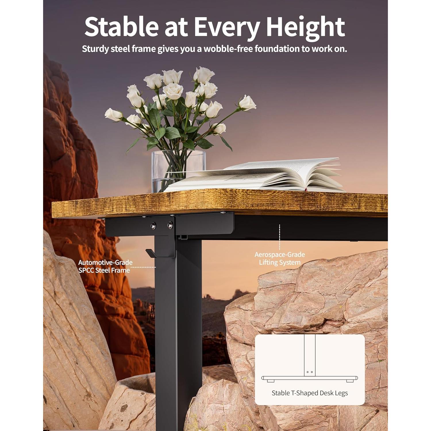 Escritorio de pie eléctrico ajustable BIZUM 48x24" marrón rústico