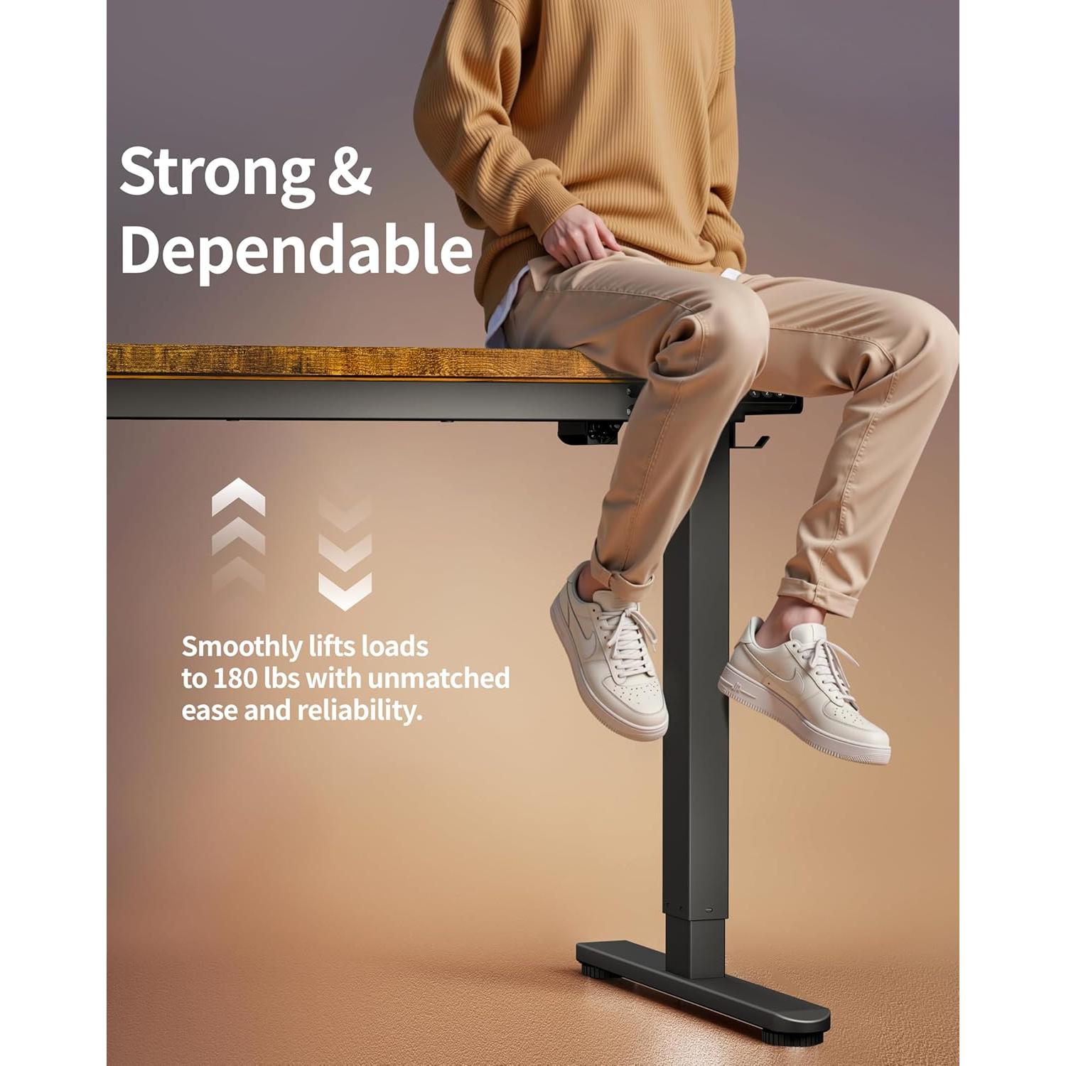 Escritorio de pie eléctrico ajustable BIZUM 48x24" marrón rústico