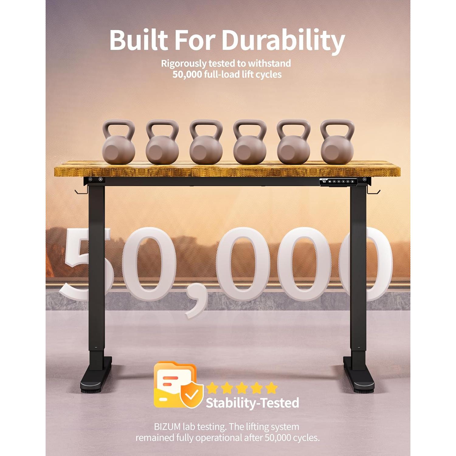 Escritorio de pie eléctrico ajustable BIZUM 48x24" marrón rústico