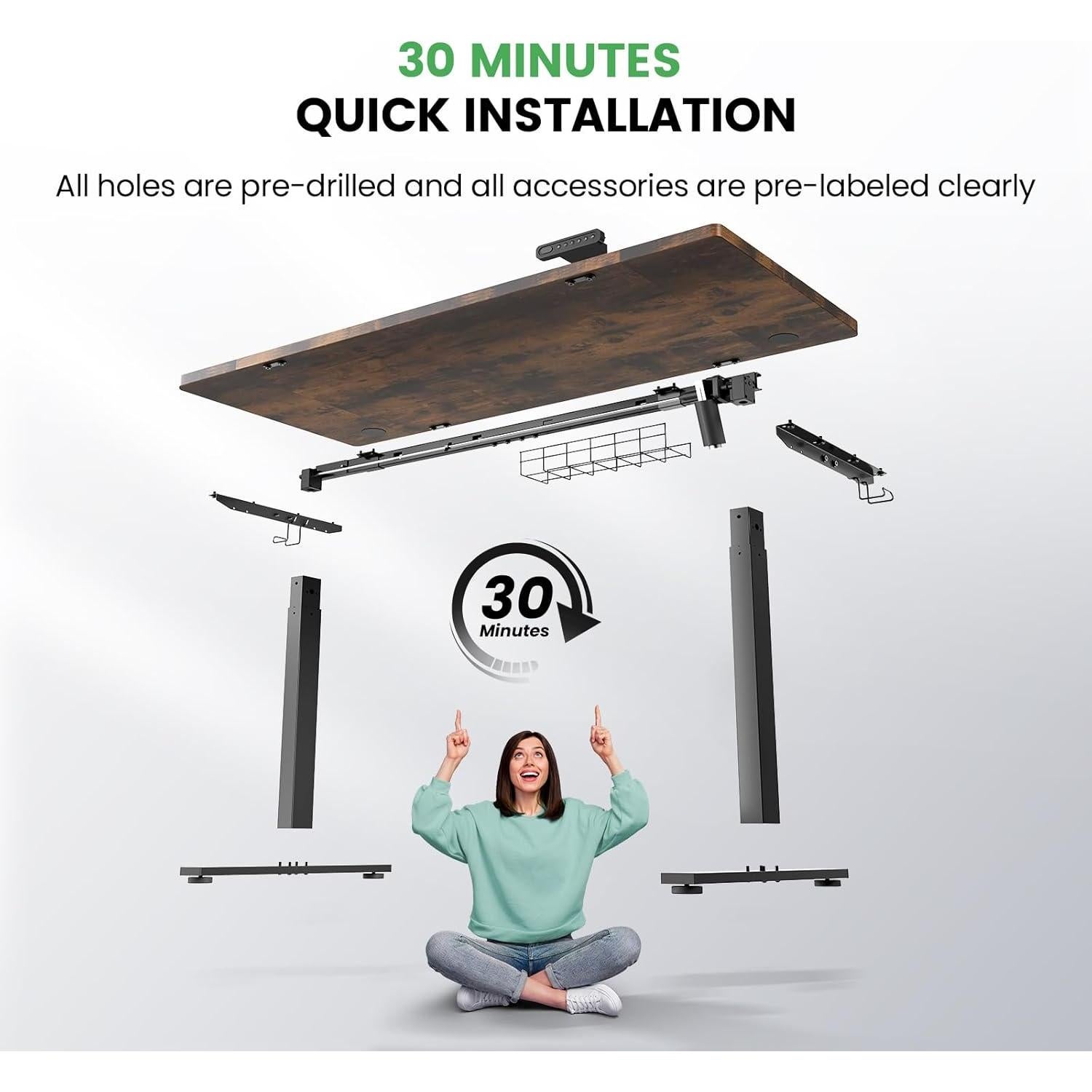 Escritorio de pie eléctrico SIAGO SDO1 - 121.9 x 60.9 cm, 3 presets