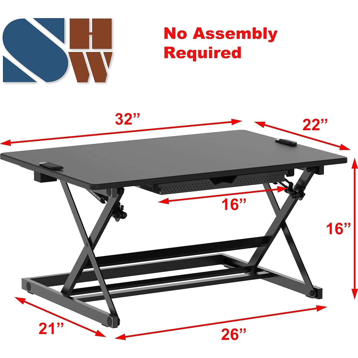 Escritorio Elevador Ajustable SHW 81 cm Negro Ergonomico