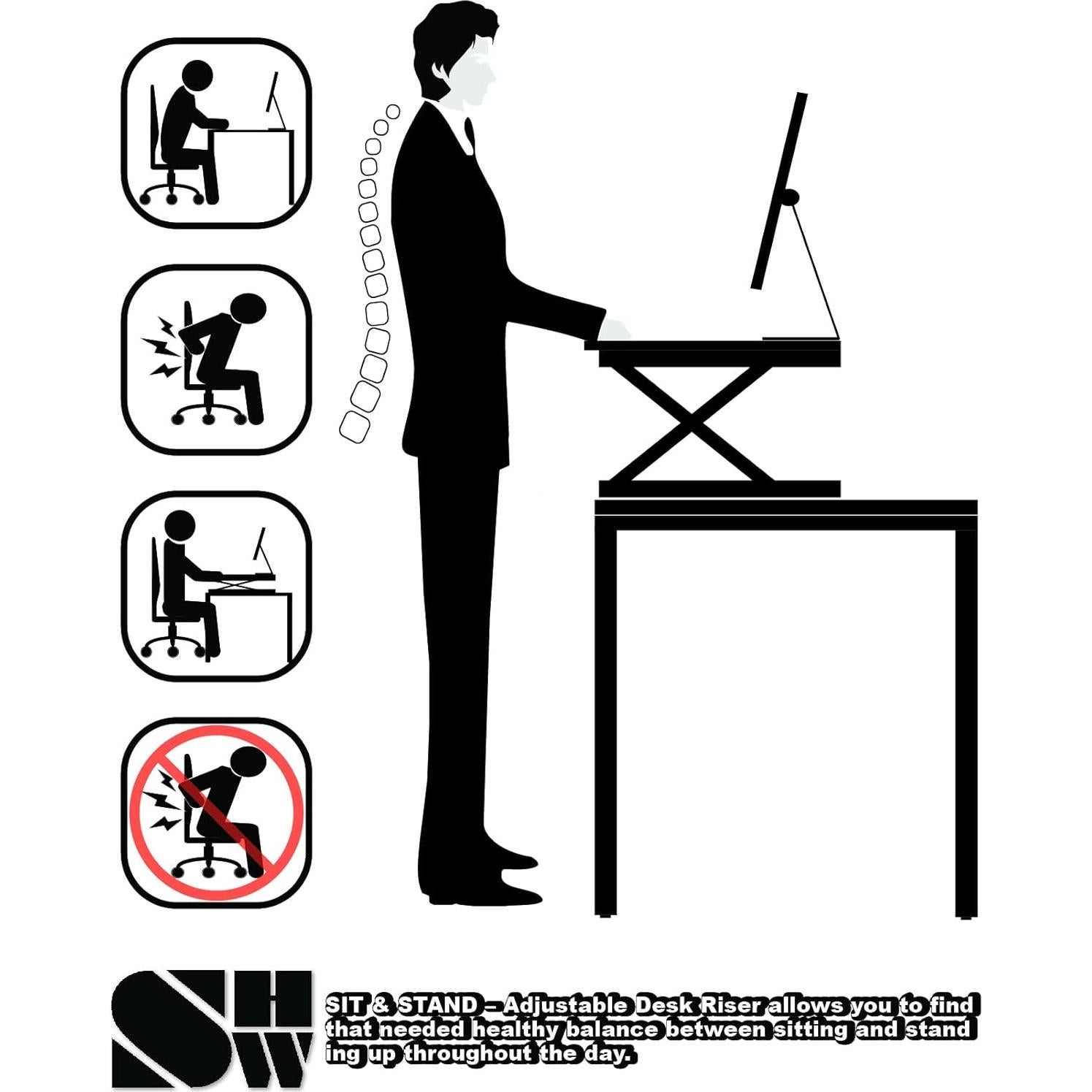 Escritorio Elevador Ajustable SHW 81 cm Negro Ergonomico