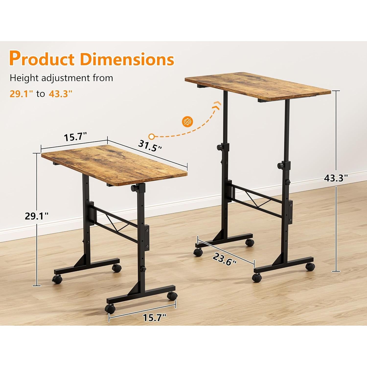 Escritorio de pie HOMIDEC ajustable 73.7-110 cm rústico