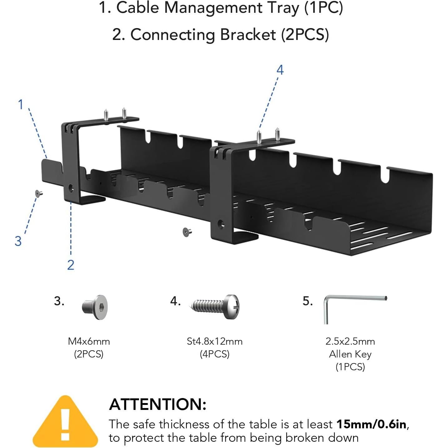 Bandeja de Gestión de Cables FLEXISPOT Negro 51.1x13.3cm