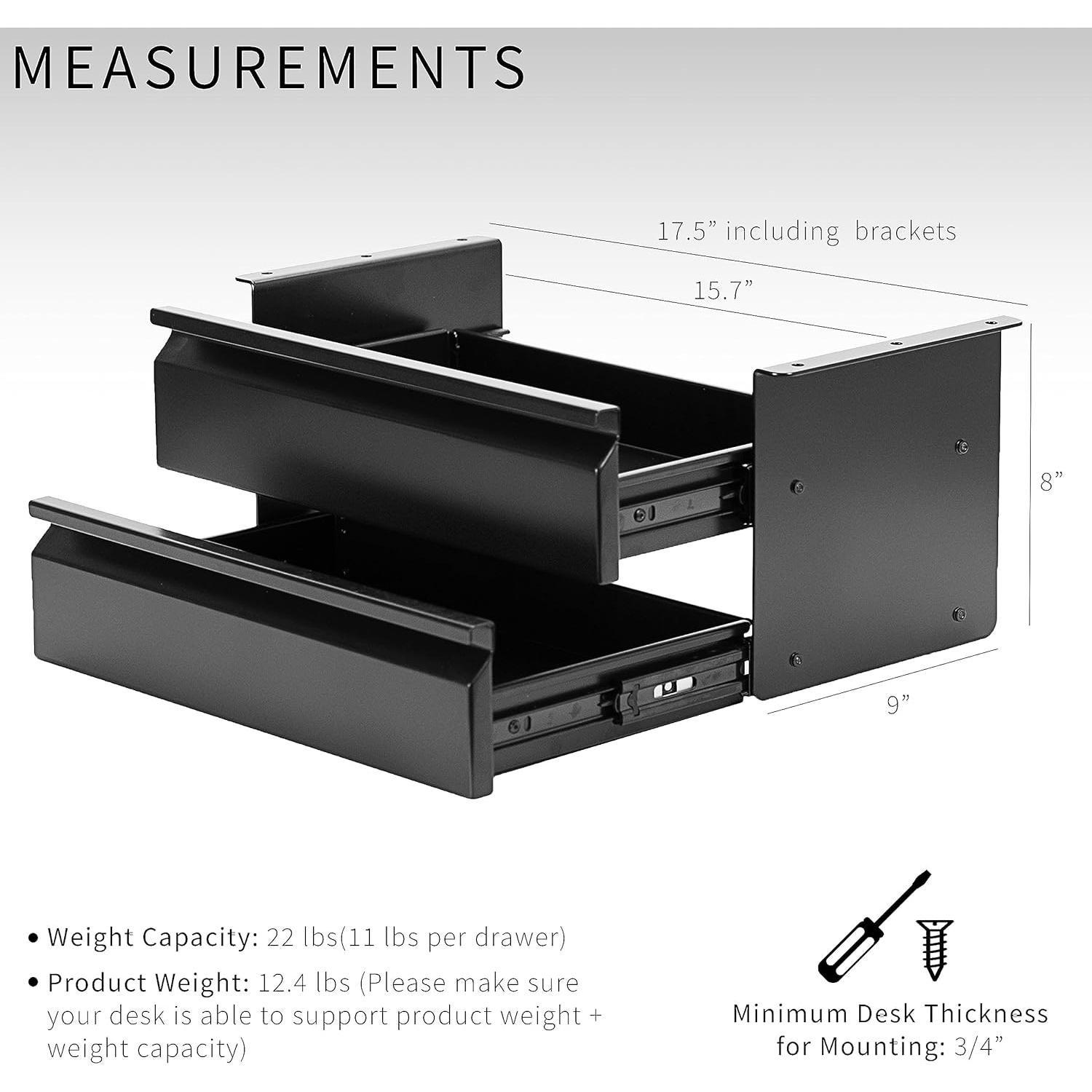 Cajón Deslizante Doble VIVO DESK-DR02 39.9x22.9x20.3cm Negro