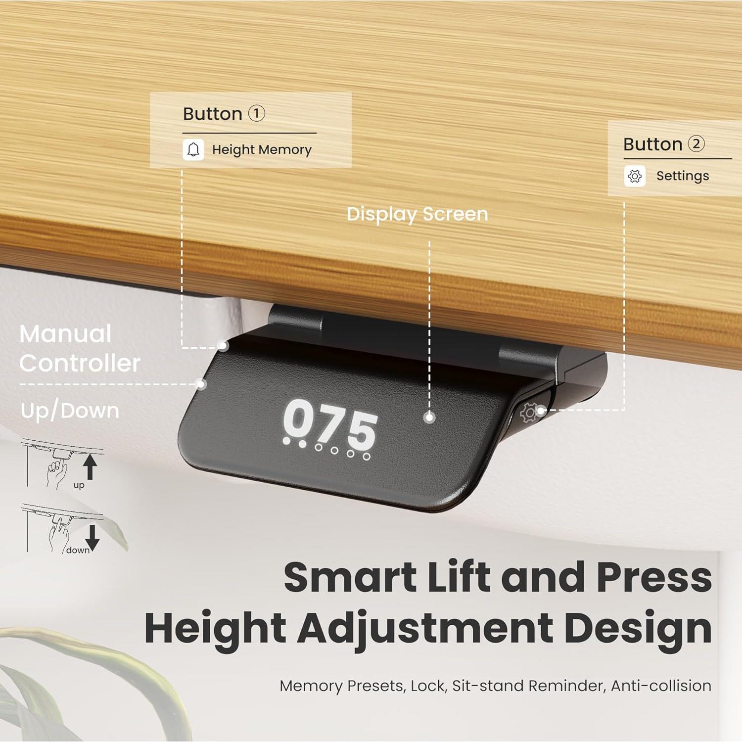Escritorio de pie eléctrico COLAMY TX-ED01, ajustable 121.9 cm