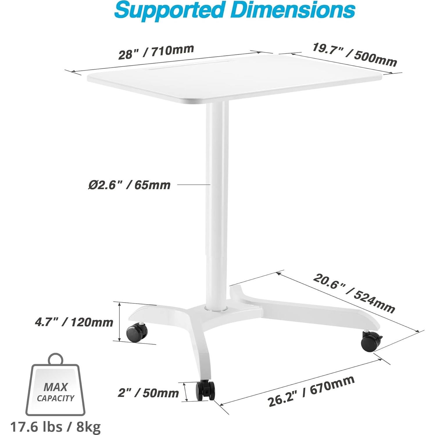 Carro de Escritorio de Pie AVLT Ajustable 1.12m Blanco