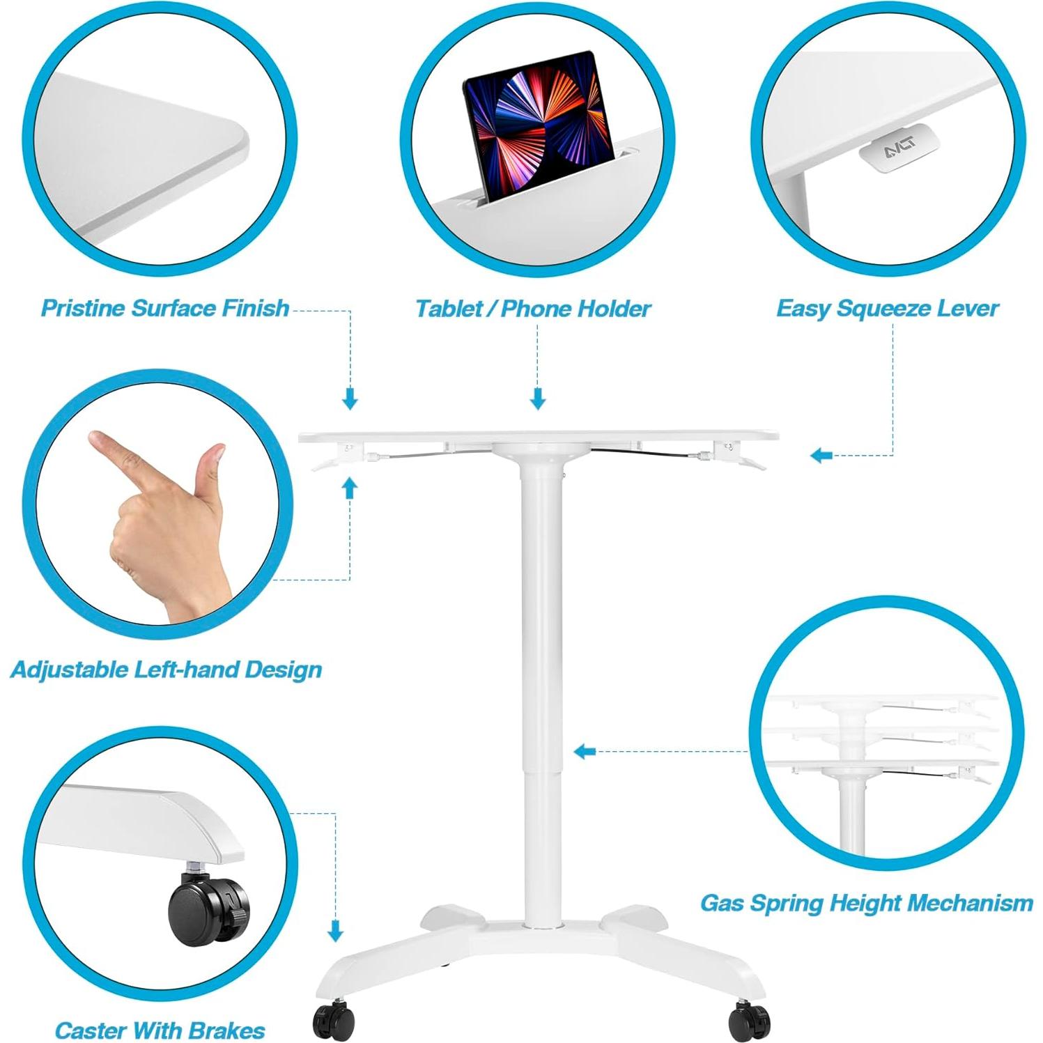 Carro de Escritorio de Pie AVLT Ajustable 1.12m Blanco