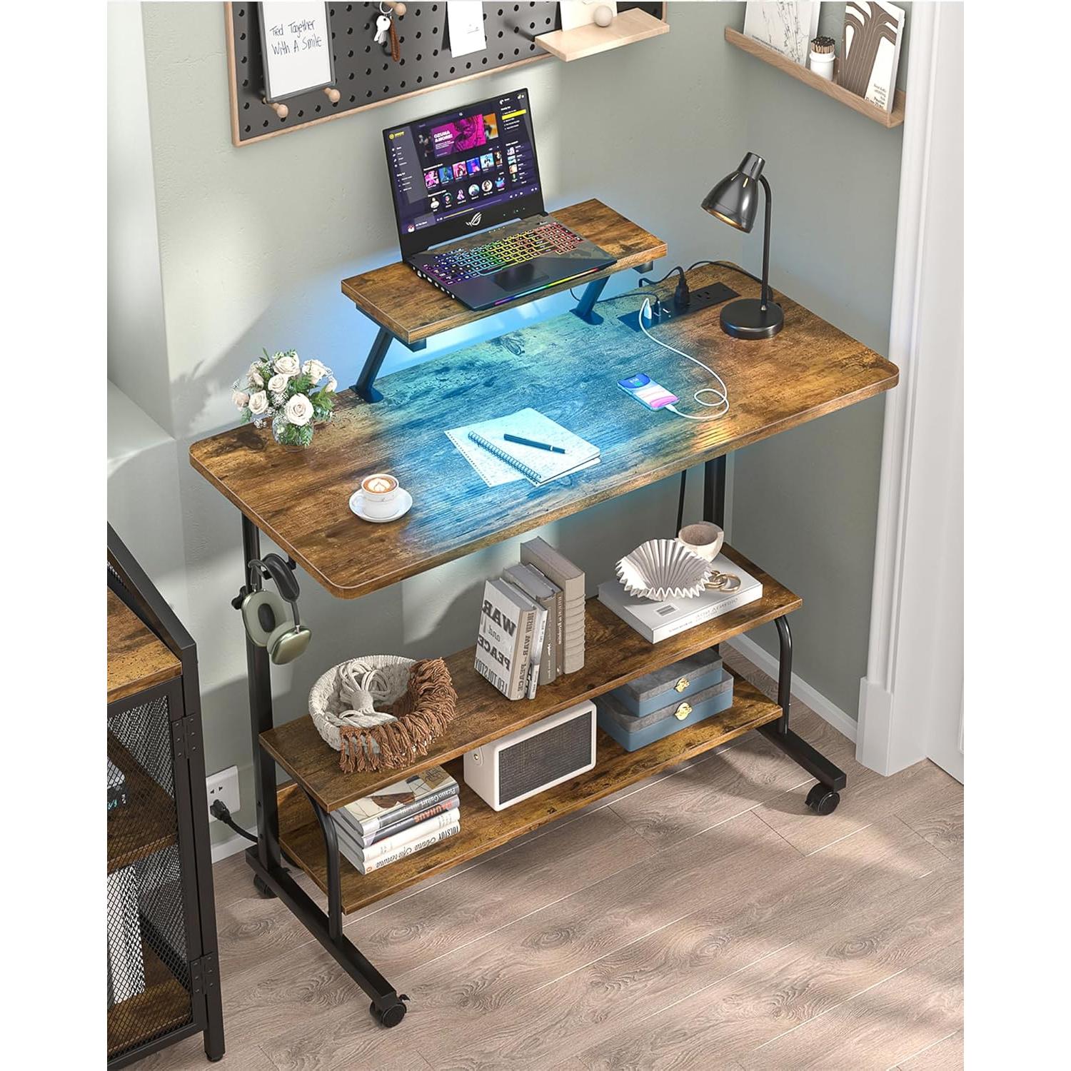 Escritorio de pie ajustable Besiost SJZJZT-39R con luces LED